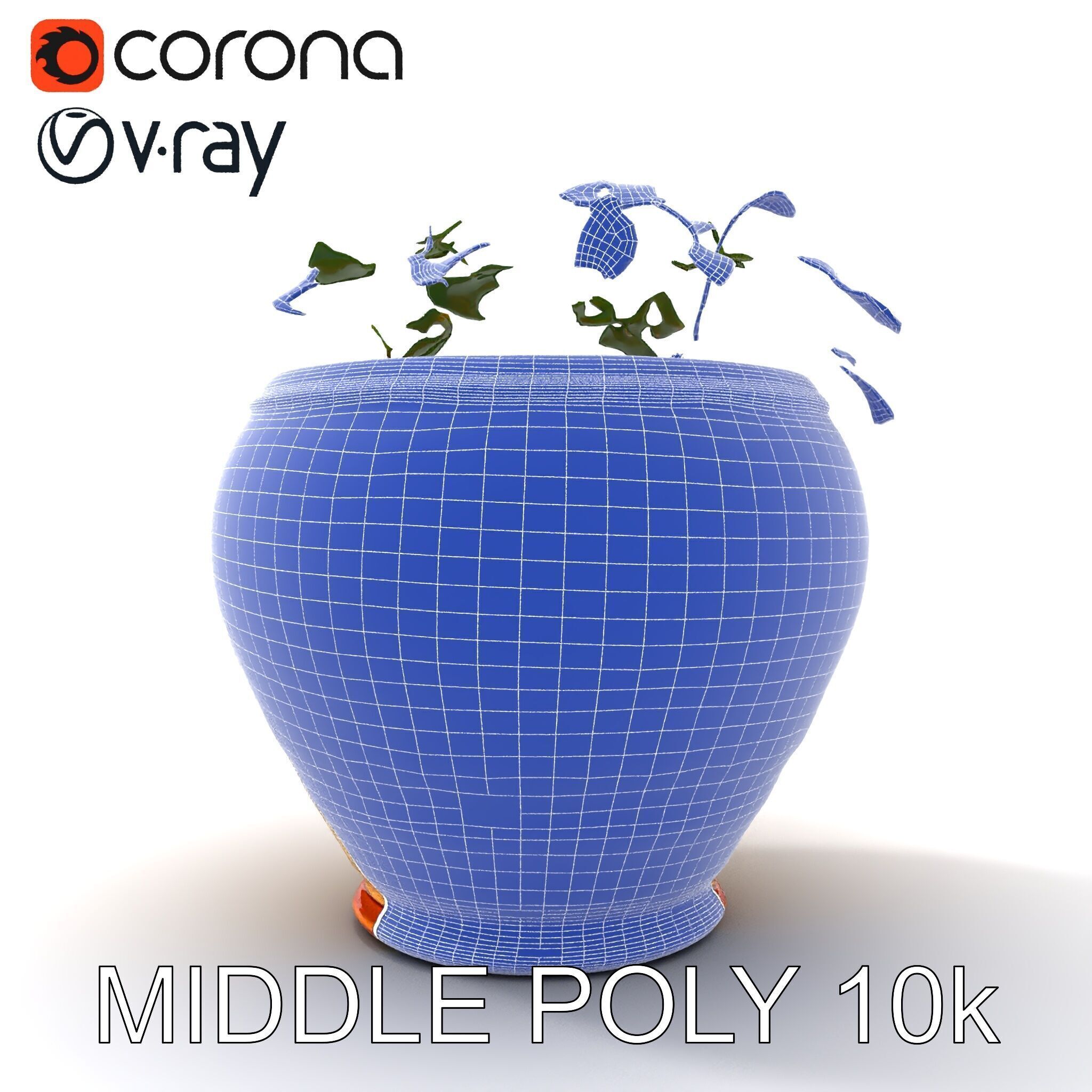 Ornate Decorative Planter with Greenery Model Pack Low-poly 3D model_16