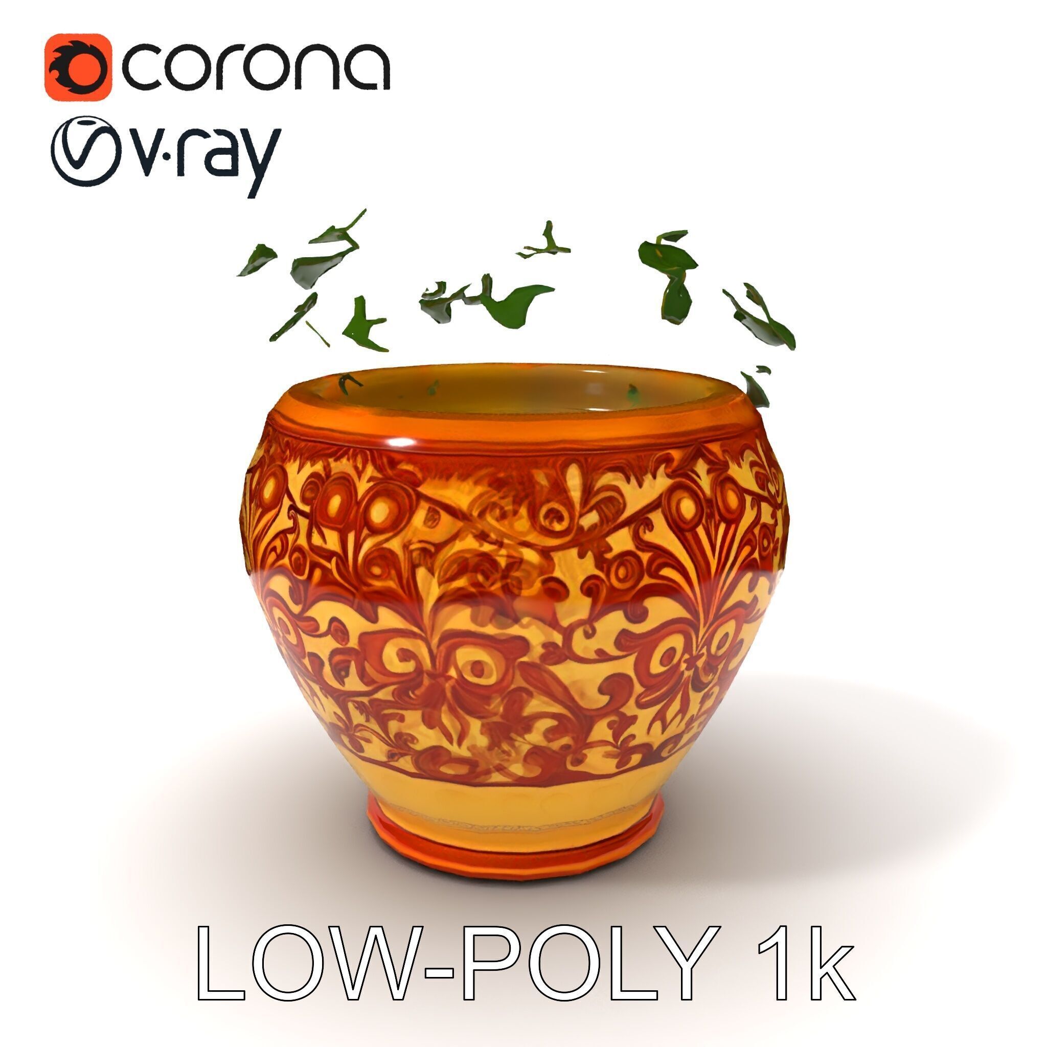 Ornate Decorative Planter with Greenery Model Pack Low-poly 3D model_17