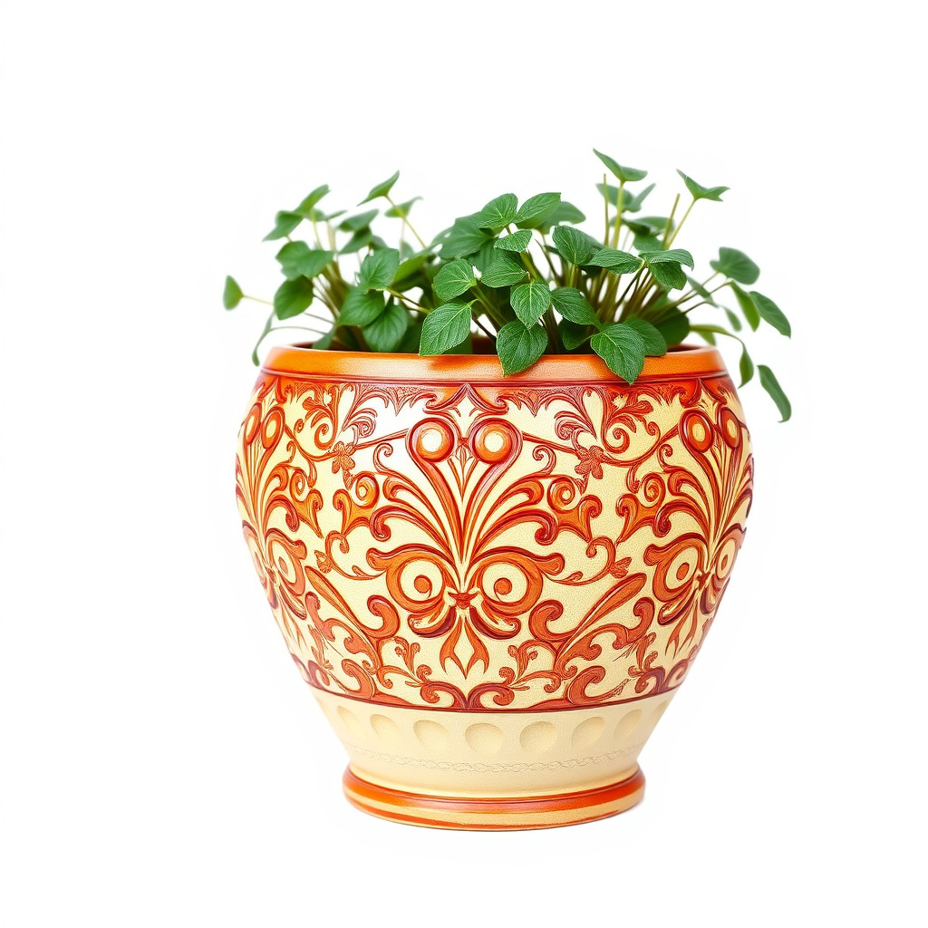 Ornate Decorative Planter with Greenery Model Pack Low-poly 3D model_2