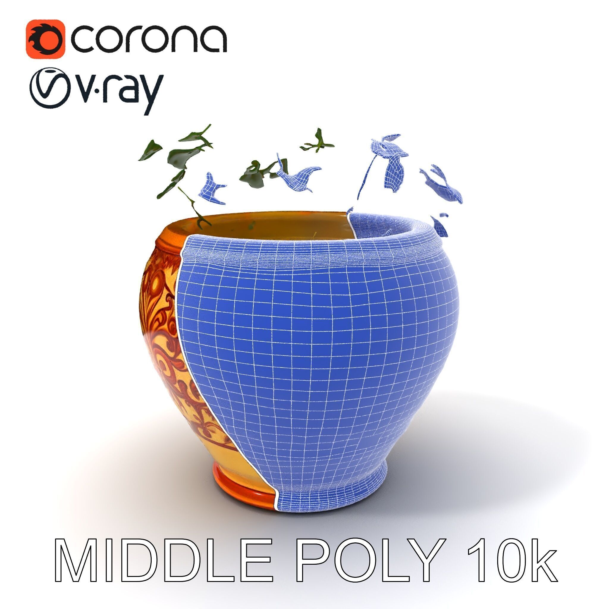 Ornate Decorative Planter with Greenery Model Pack Low-poly 3D model_29