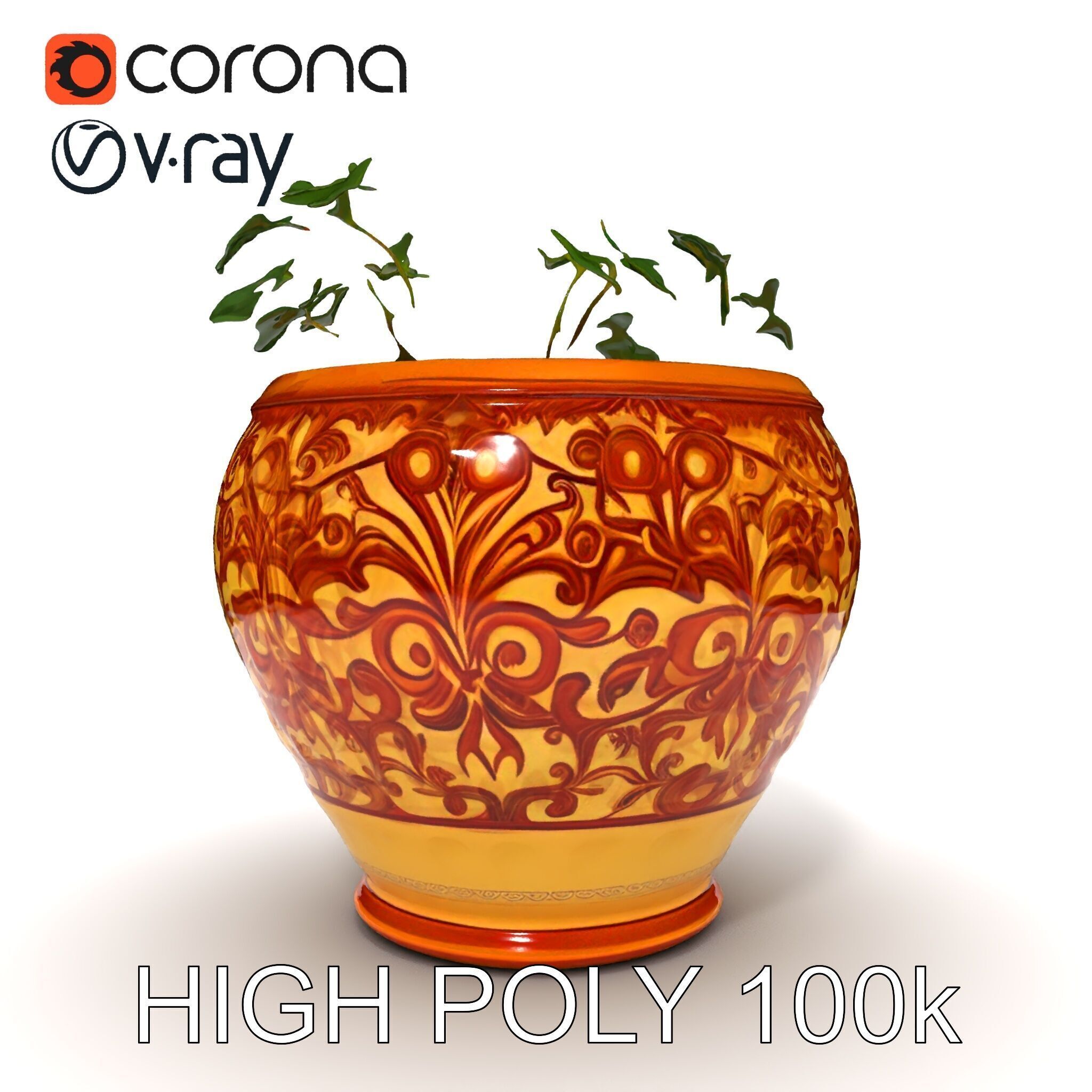 Ornate Decorative Planter with Greenery Model Pack Low-poly 3D model_13