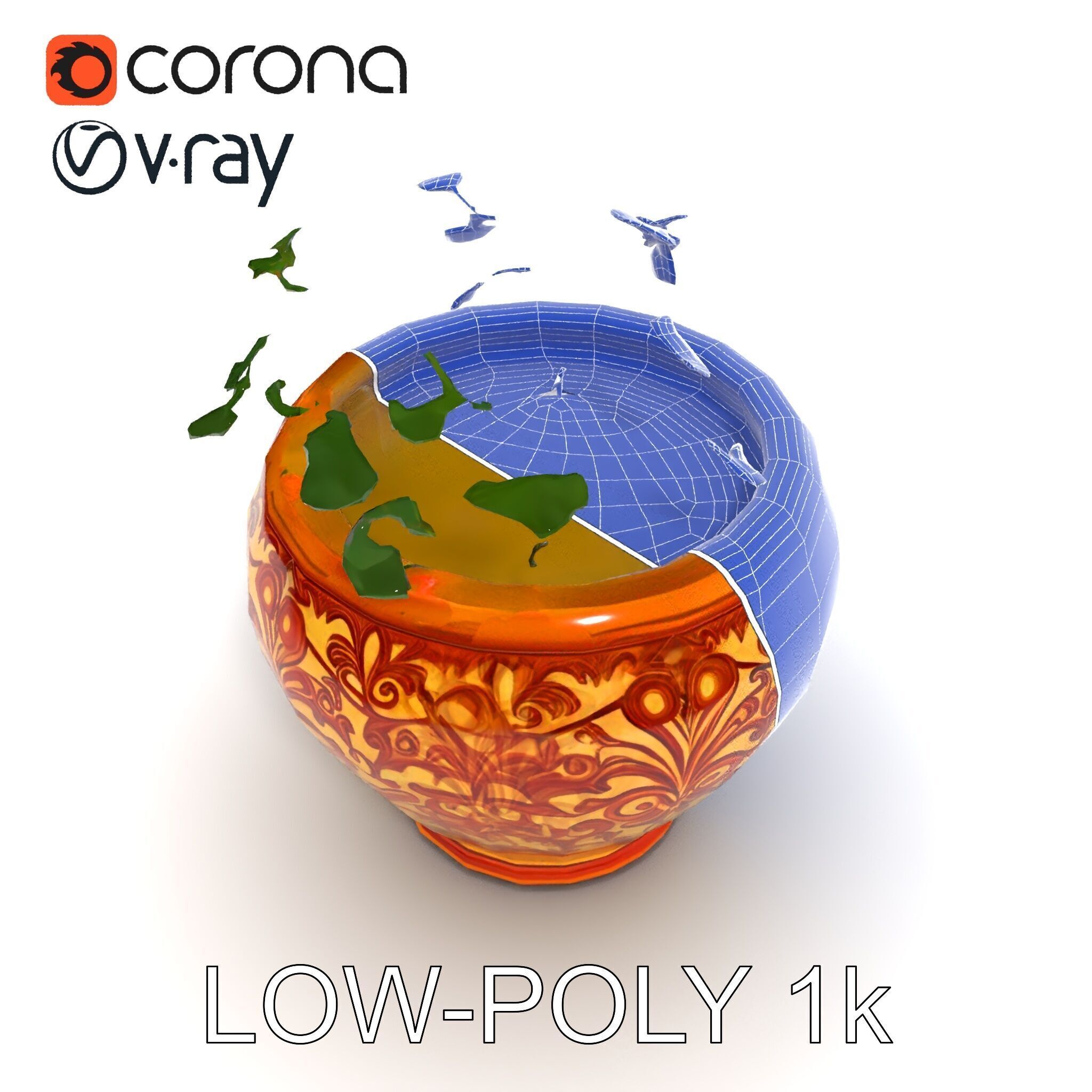 Ornate Decorative Planter with Greenery Model Pack Low-poly 3D model_25