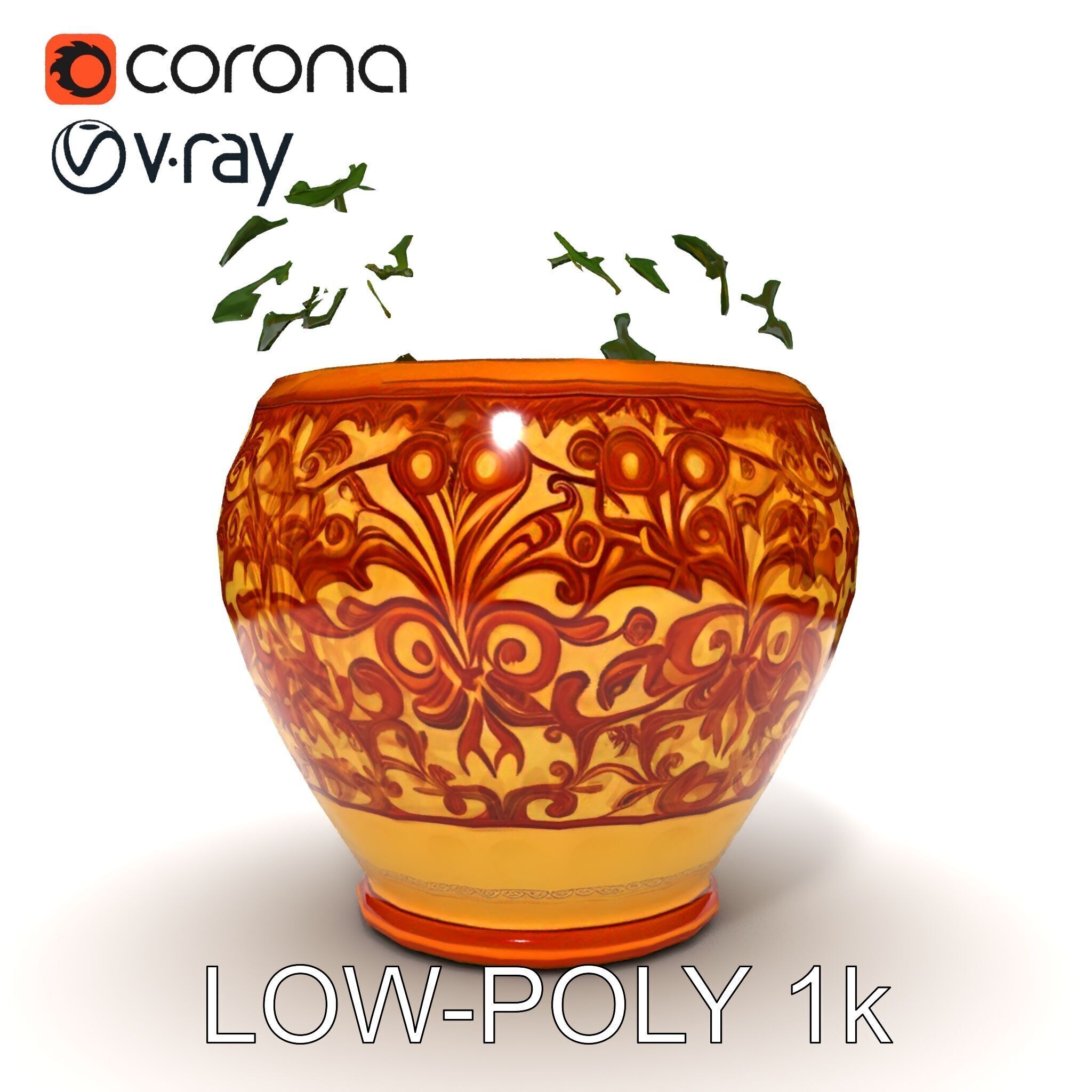 Ornate Decorative Planter with Greenery Model Pack Low-poly 3D model_28
