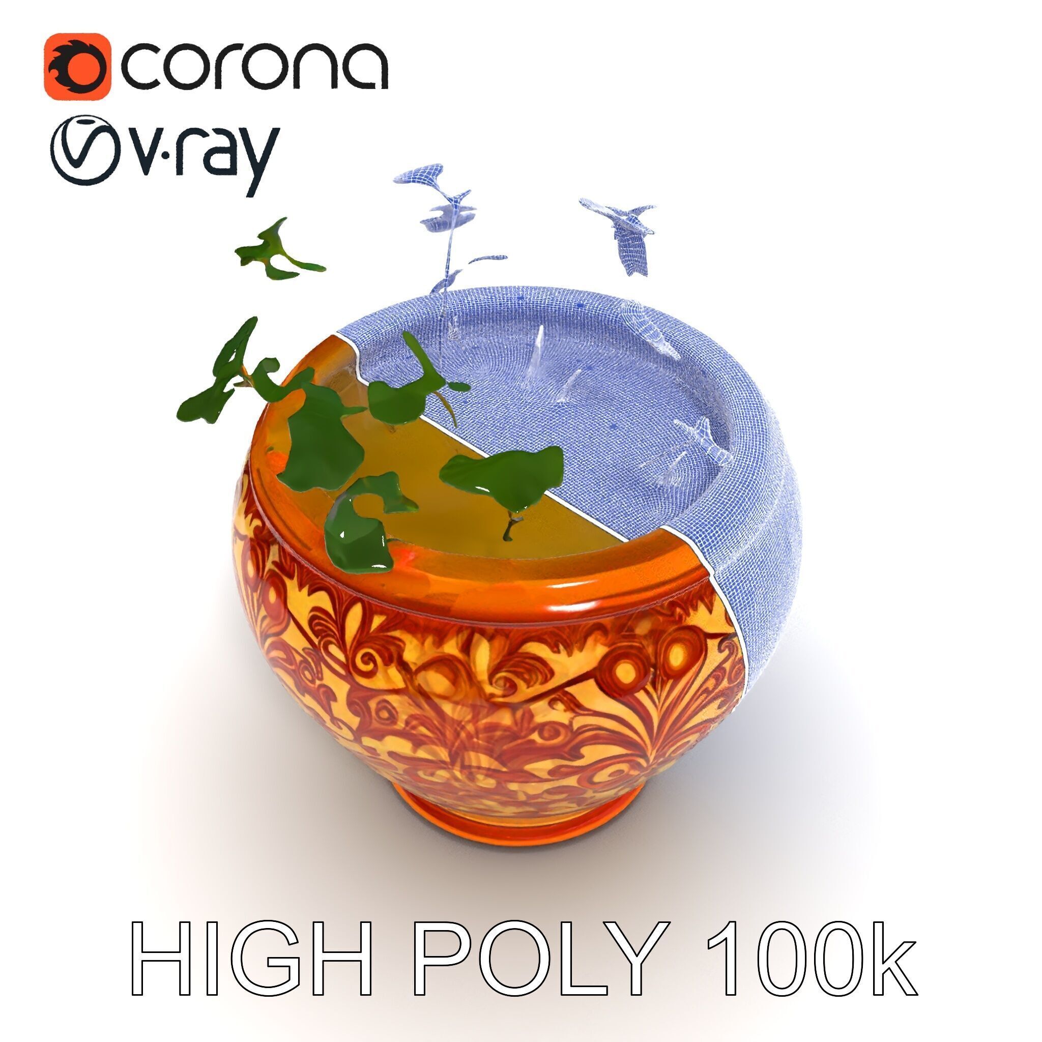 Ornate Decorative Planter with Greenery Model Pack Low-poly 3D model_34