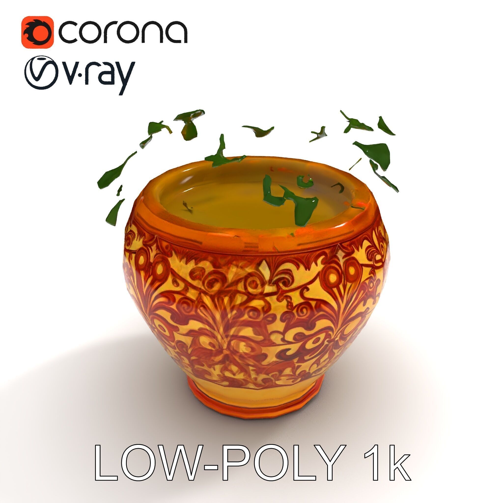 Ornate Decorative Planter with Greenery Model Pack Low-poly 3D model_12
