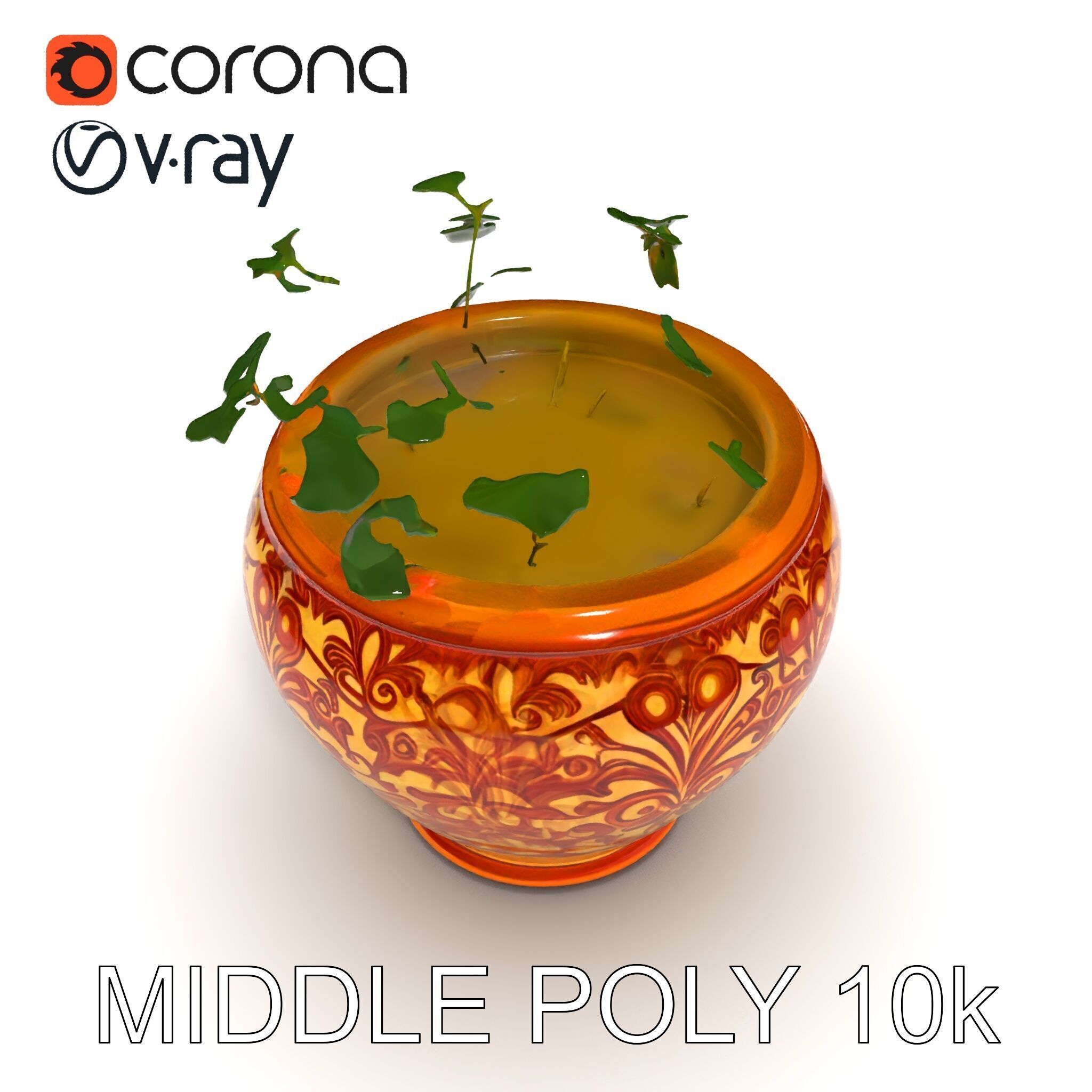 Ornate Decorative Planter with Greenery Model Pack Low-poly 3D model_19