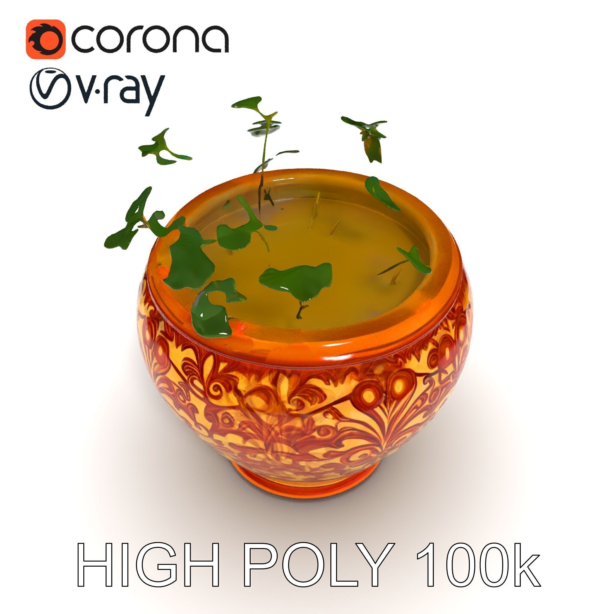 Ornate Decorative Planter with Greenery Model Pack Low-poly 3D model_31