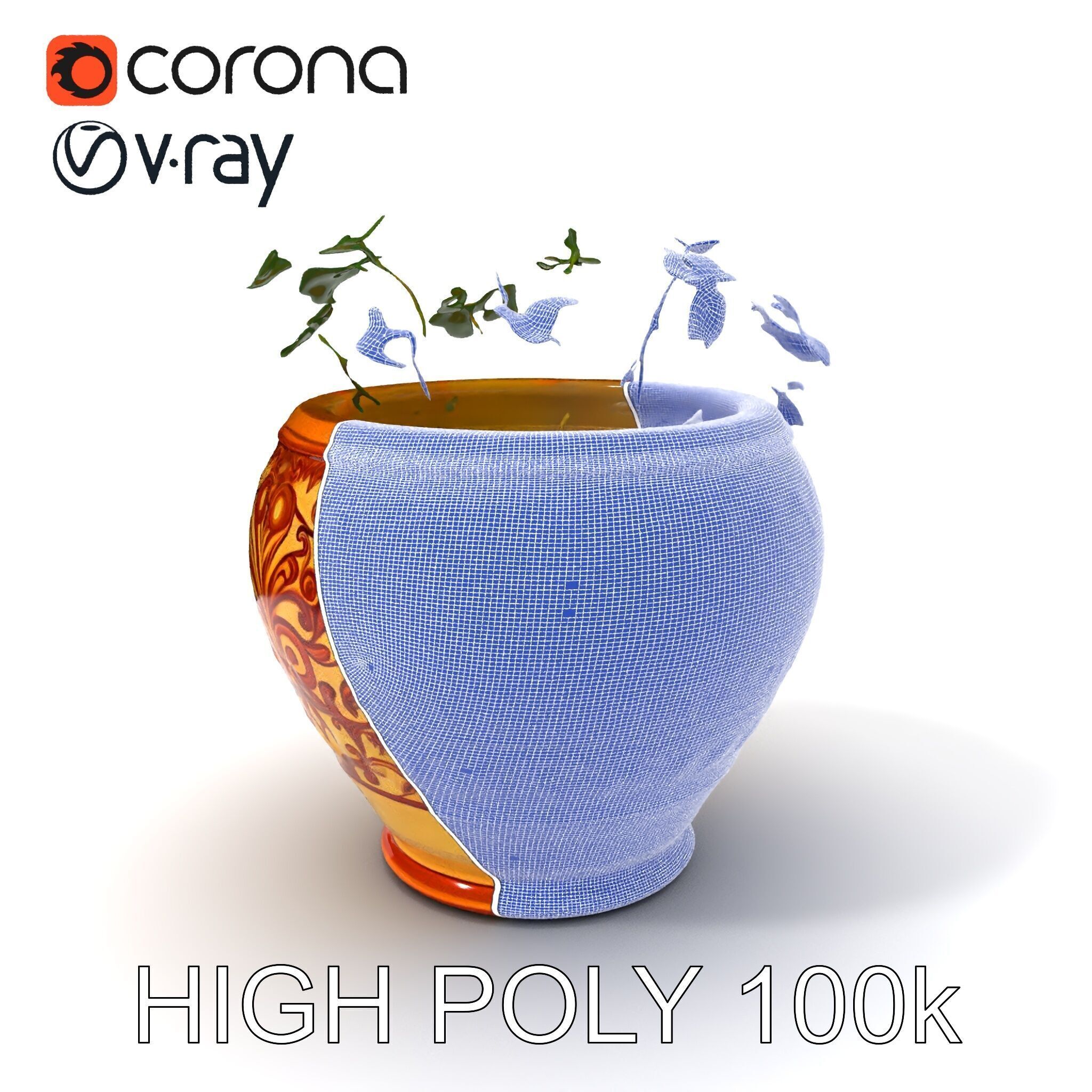 Ornate Decorative Planter with Greenery Model Pack Low-poly 3D model_4