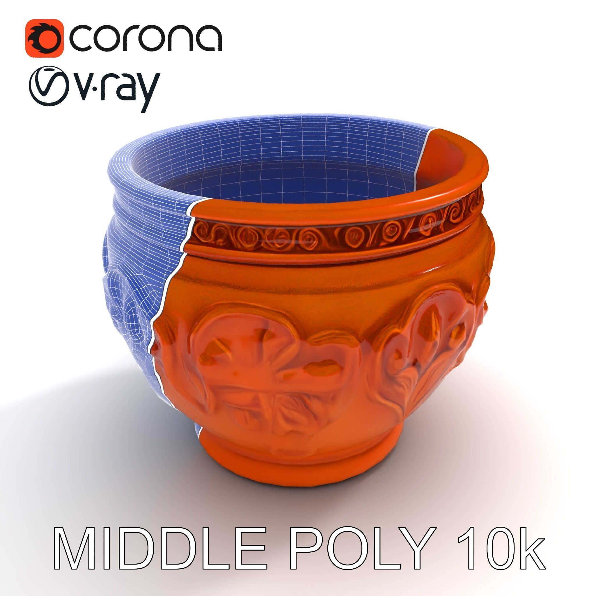 Ornate Terracotta Pot D Model Pack Low-poly 3D model_25