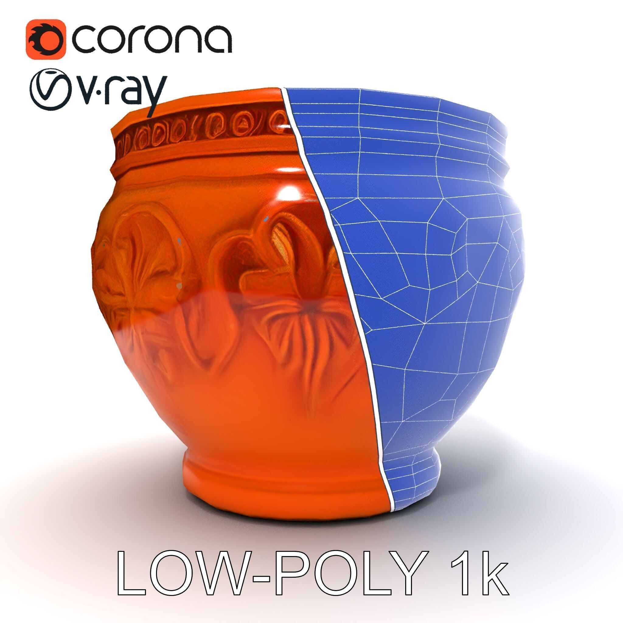 Ornate Terracotta Pot D Model Pack Low-poly 3D model_12