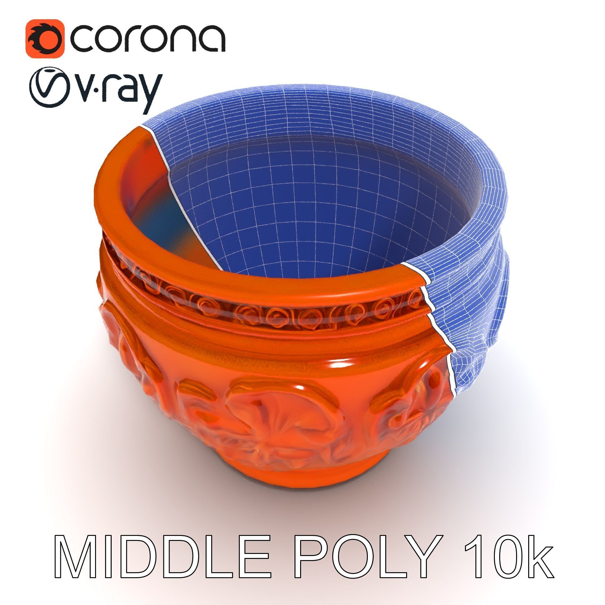 Ornate Terracotta Pot D Model Pack Low-poly 3D model_6