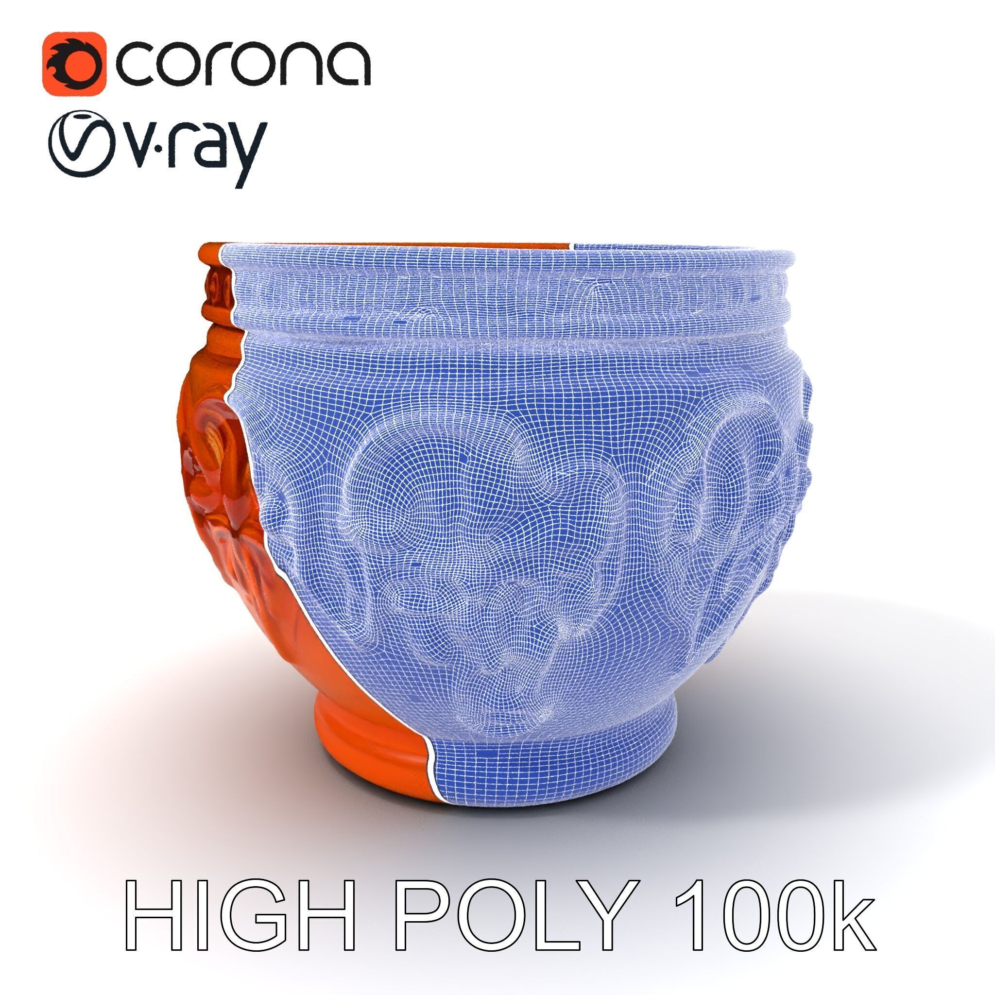 Ornate Terracotta Pot D Model Pack Low-poly 3D model_4