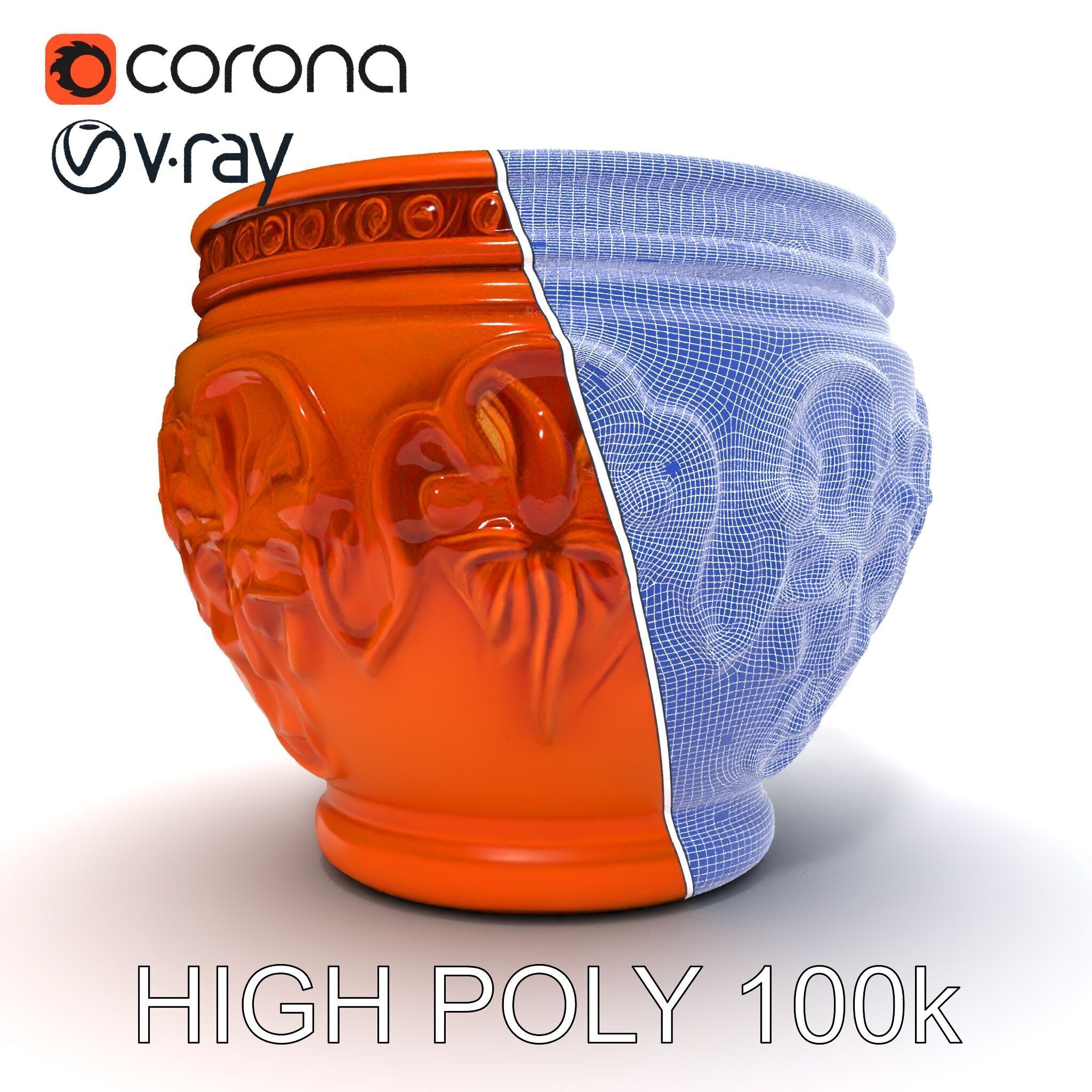 Ornate Terracotta Pot D Model Pack Low-poly 3D model_13