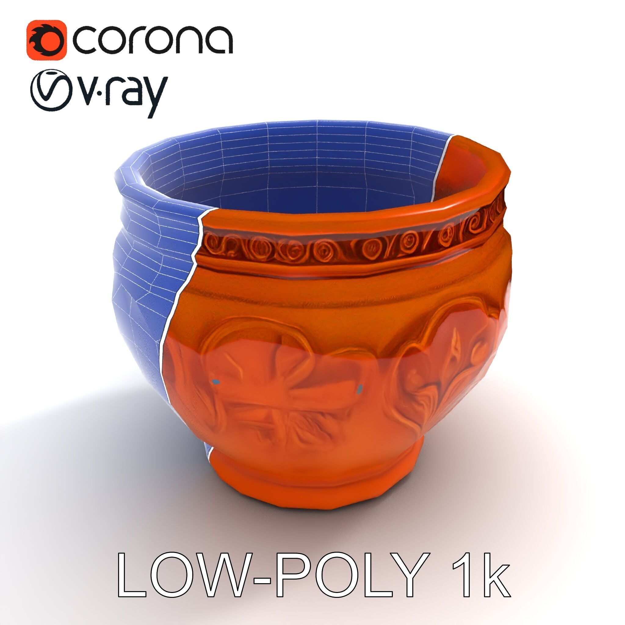 Ornate Terracotta Pot D Model Pack Low-poly 3D model_34