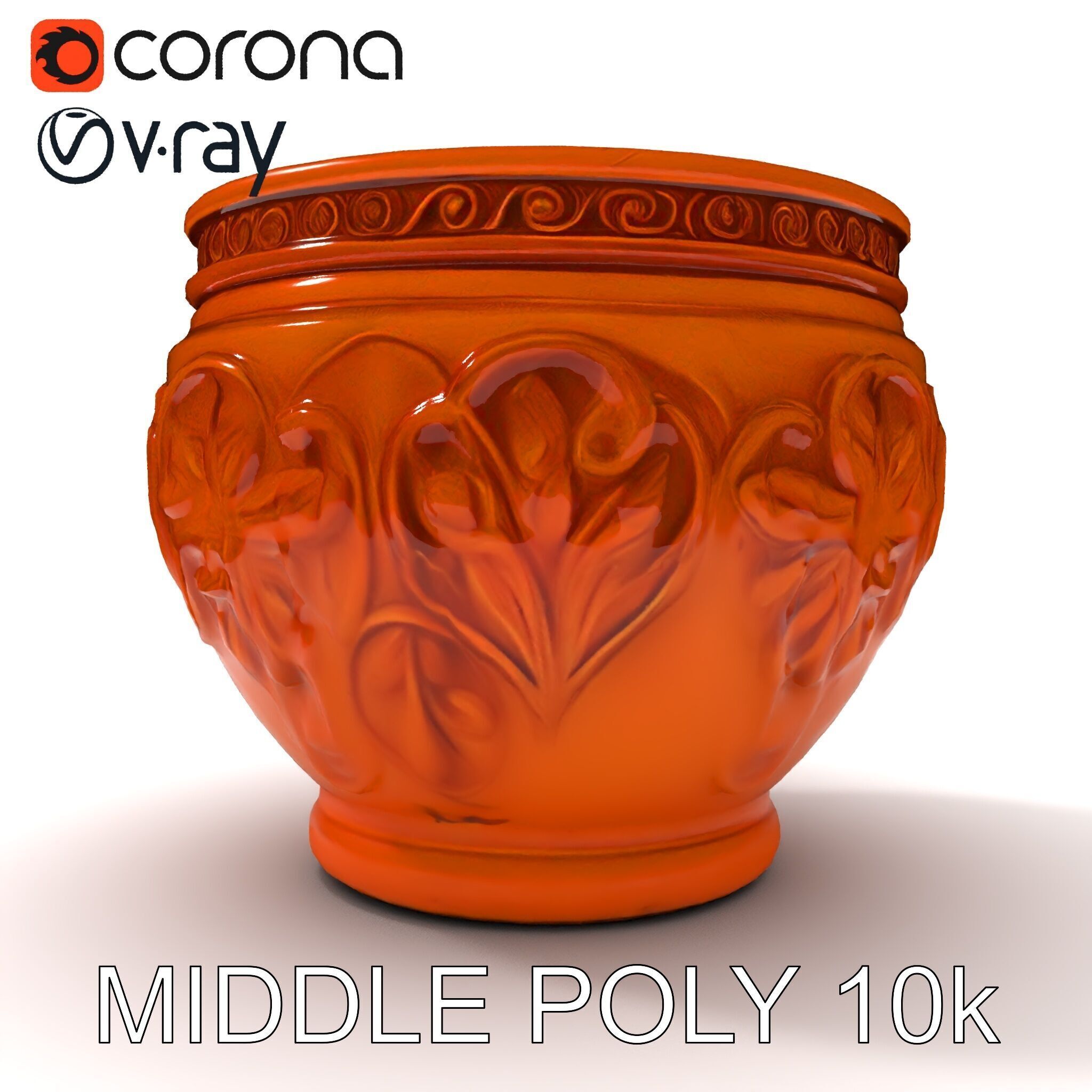 Ornate Terracotta Pot D Model Pack Low-poly 3D model_14