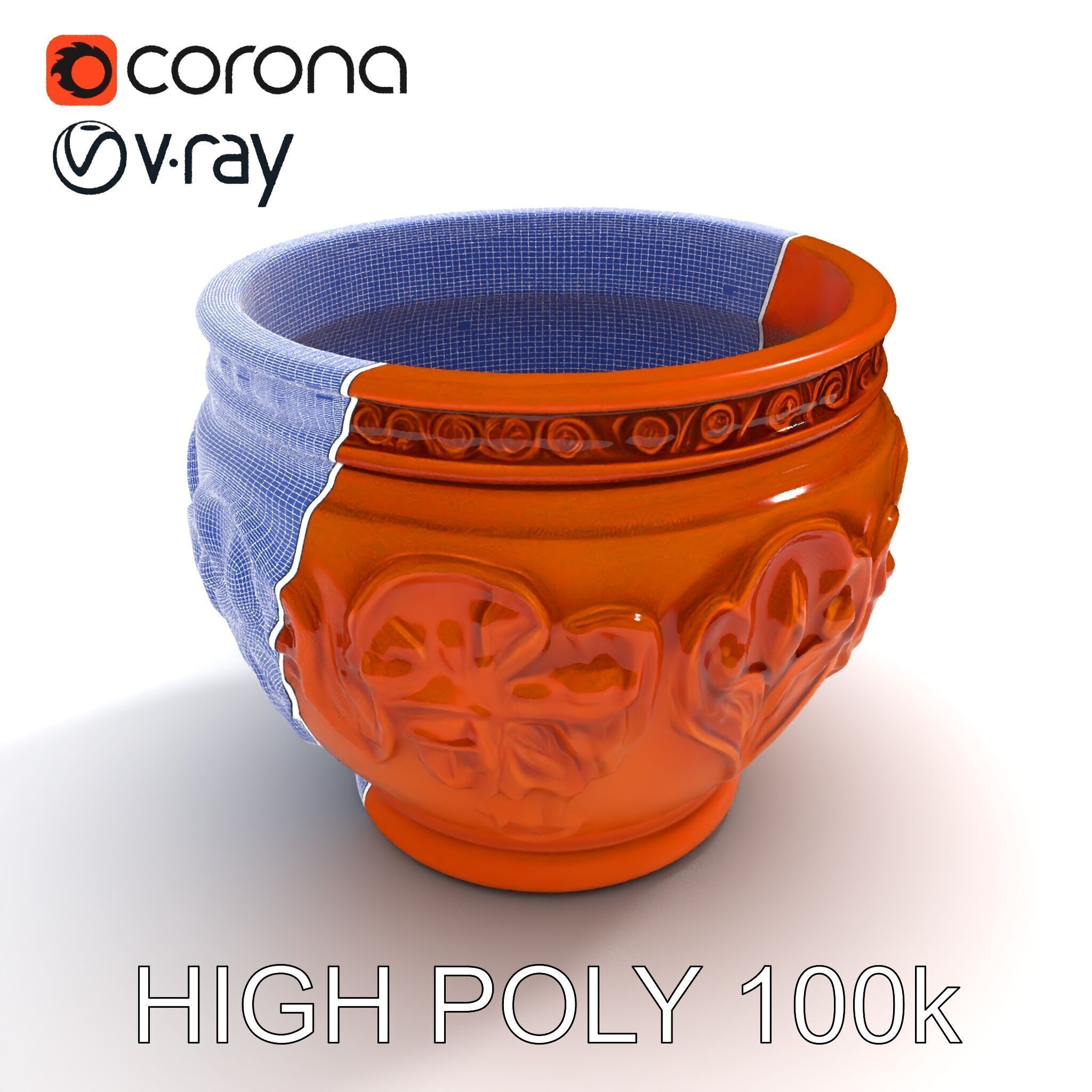 Ornate Terracotta Pot D Model Pack Low-poly 3D model_32
