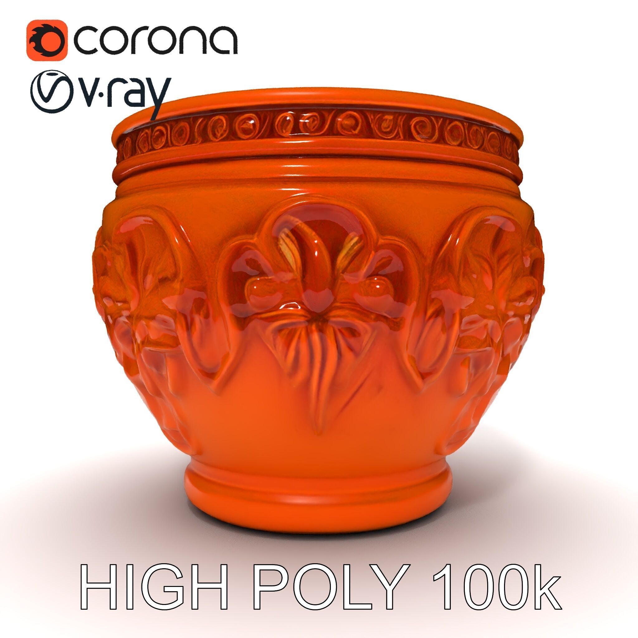 Ornate Terracotta Pot D Model Pack Low-poly 3D model_19
