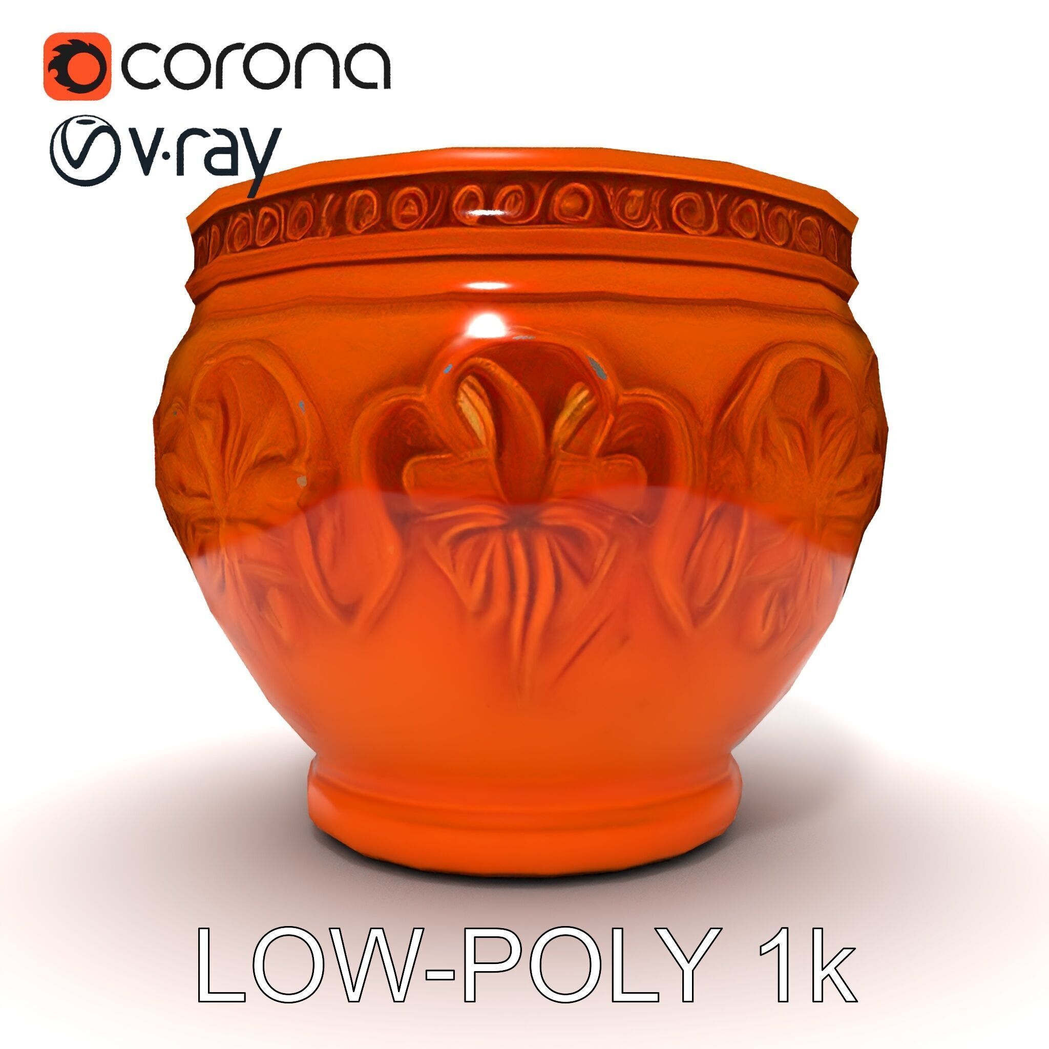Ornate Terracotta Pot D Model Pack Low-poly 3D model_10