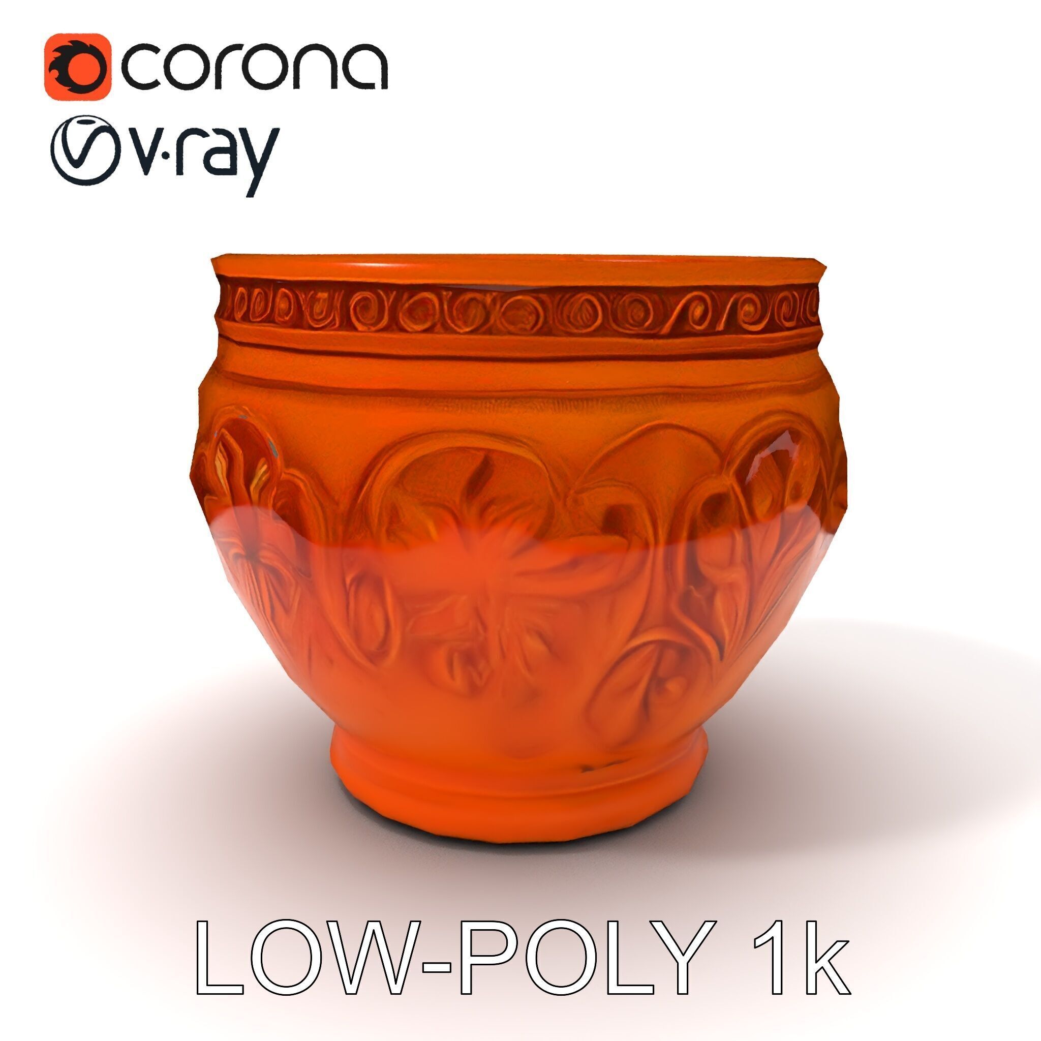 Ornate Terracotta Pot D Model Pack Low-poly 3D model_31