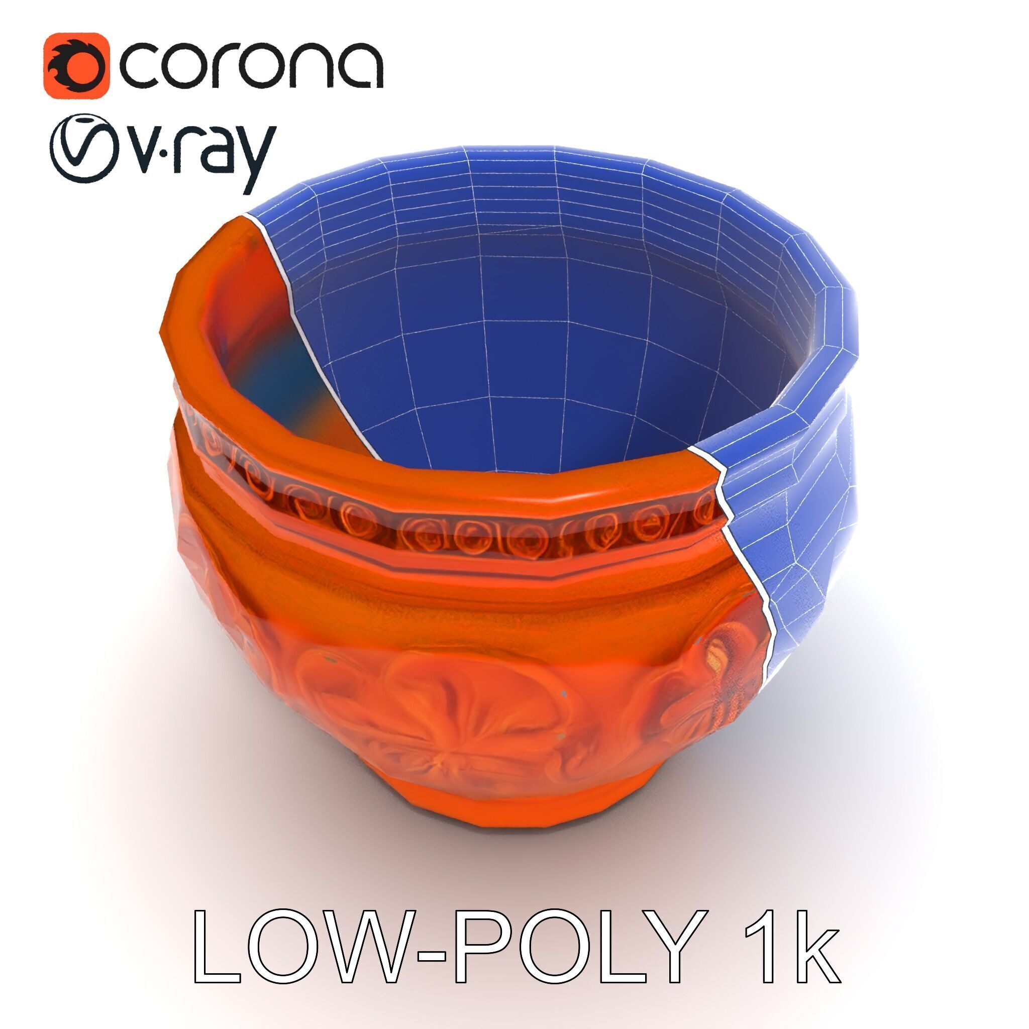Ornate Terracotta Pot D Model Pack Low-poly 3D model_23