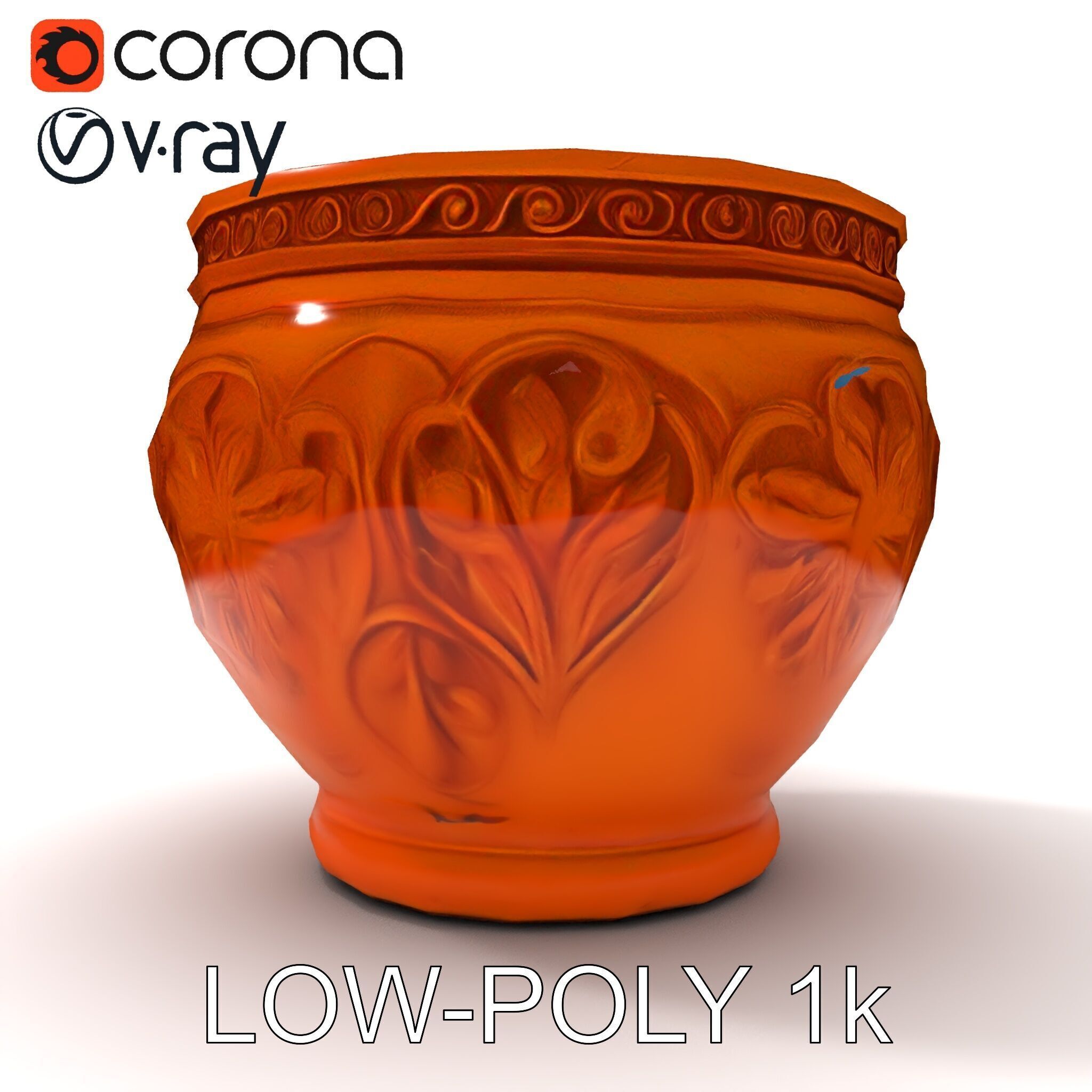 Ornate Terracotta Pot D Model Pack Low-poly 3D model_18