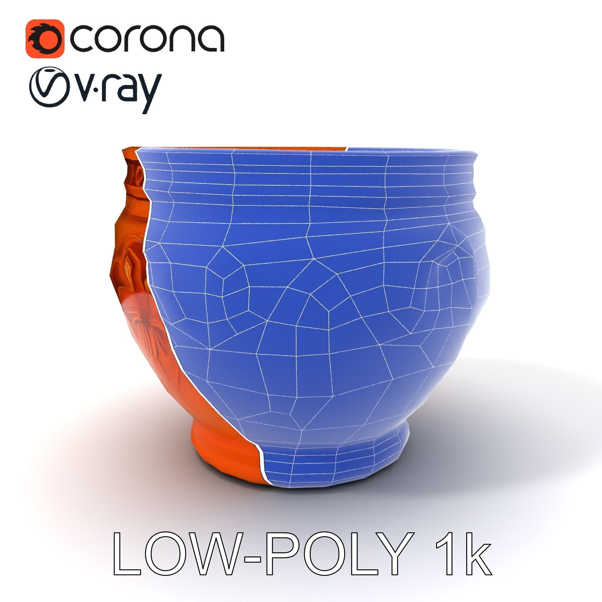 Ornate Terracotta Pot D Model Pack Low-poly 3D model_26