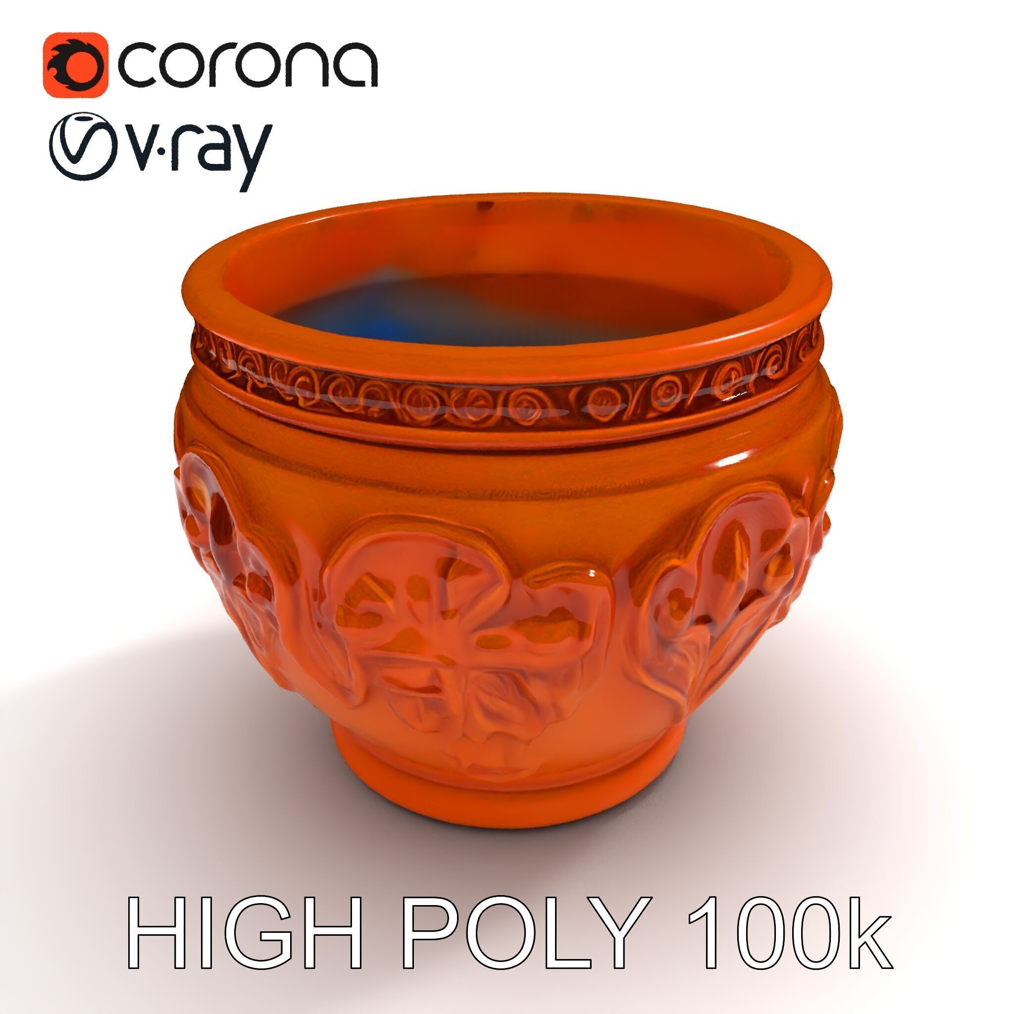 Ornate Terracotta Pot D Model Pack Low-poly 3D model_16