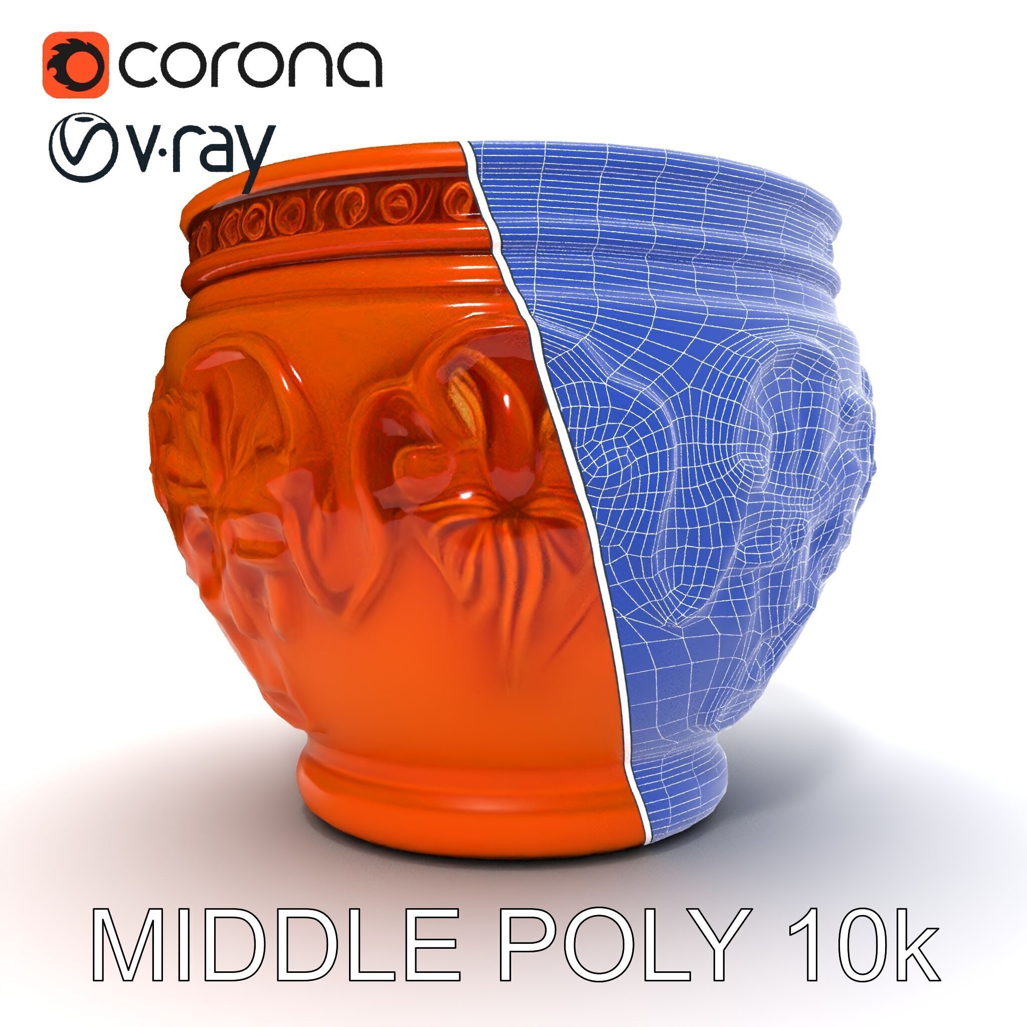 Ornate Terracotta Pot D Model Pack Low-poly 3D model_30