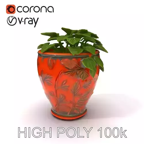 Decorative Plant Pot with Leaves Model Pack
