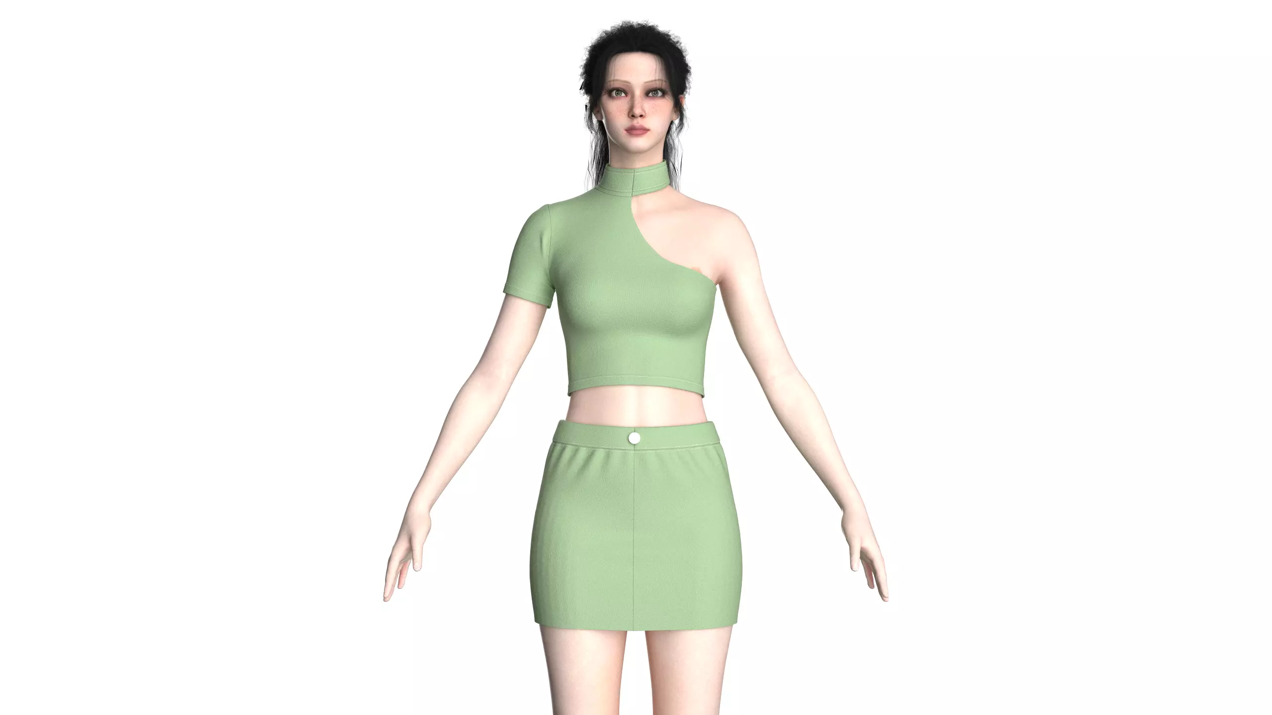 Girls Short Dress-Outfit V2 3D model_0