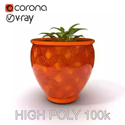 Ornamental Plant Pot with Leaf Design Model Pack