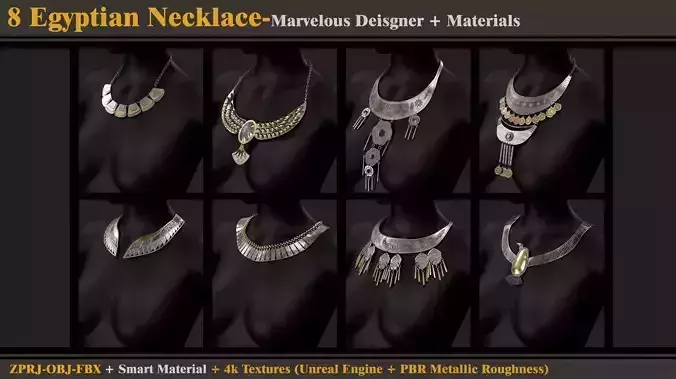 8 Egyptian Necklace-MD-Clo3d-Smart Material- Textures -OBJ-FBX
