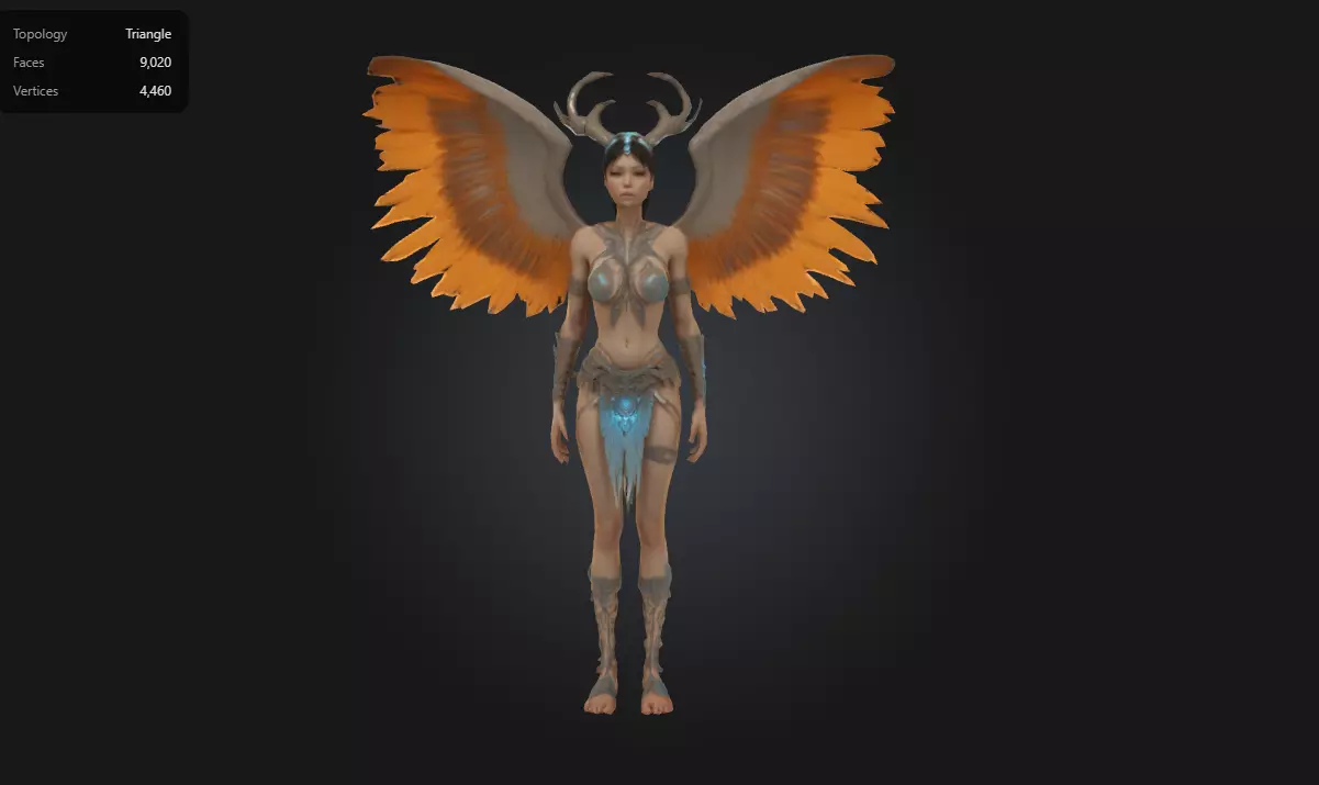 Mystic Forest Fairy Fantasy Winged Guardian 3D Character 3D model_0