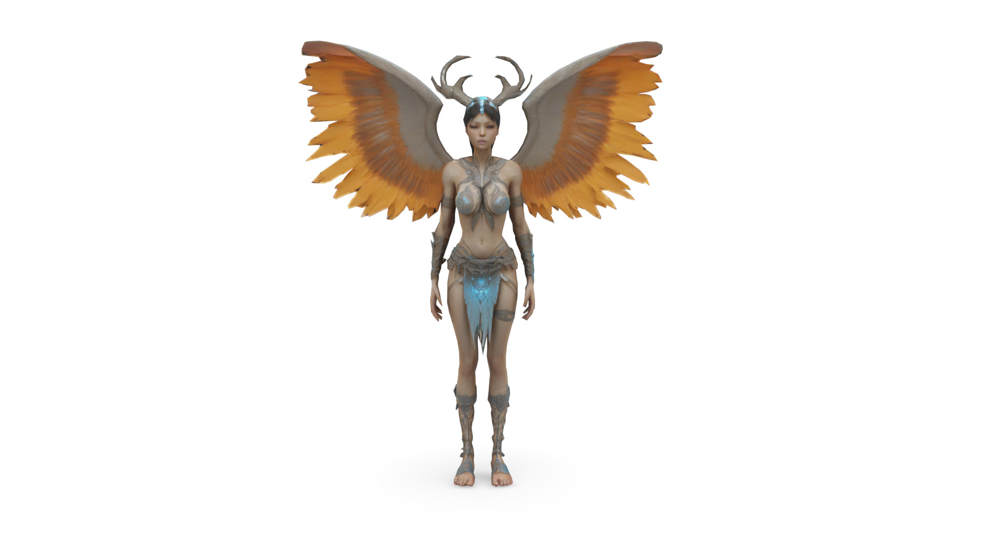 Mystic Forest Fairy Fantasy Winged Guardian 3D Character 3D model_1