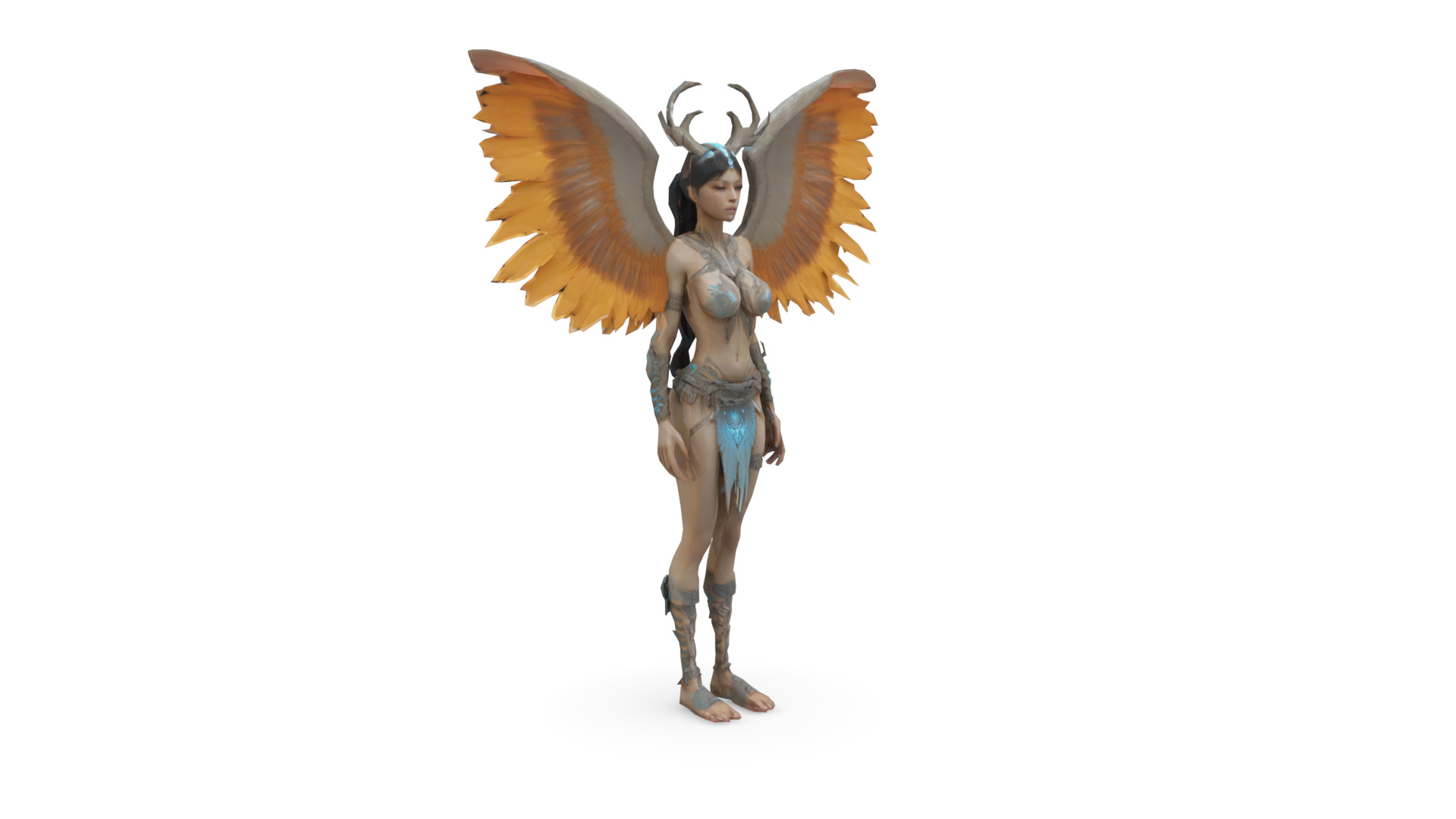 Mystic Forest Fairy Fantasy Winged Guardian 3D Character 3D model_2