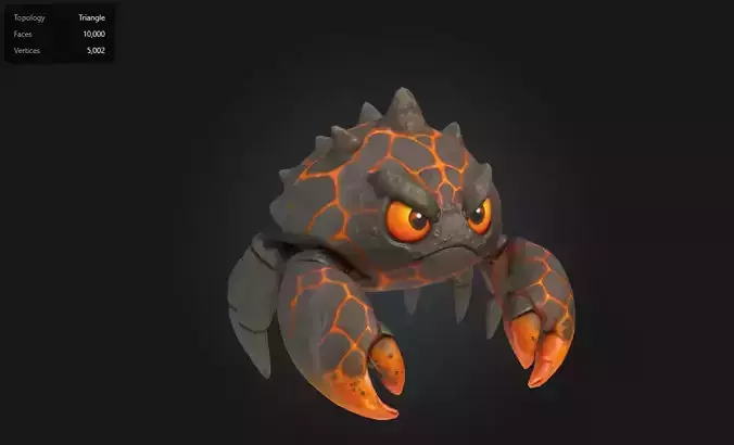 Lava Rock Crab Stylized Game Character Low-poly 3D model