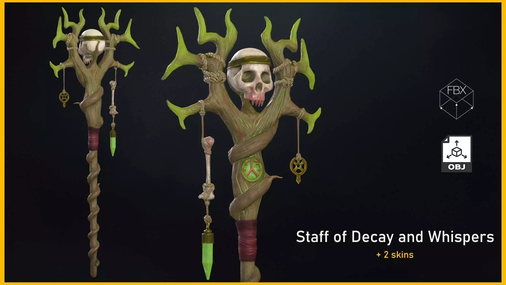 Staff of Decay and Whispers Low-poly 3D model