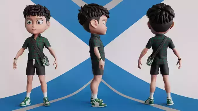 3D ChibiCaro Green with Shirt shorts Snecker Style