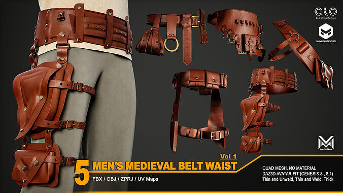 5 Men Medieval Belt Waist-VOL1 3D model