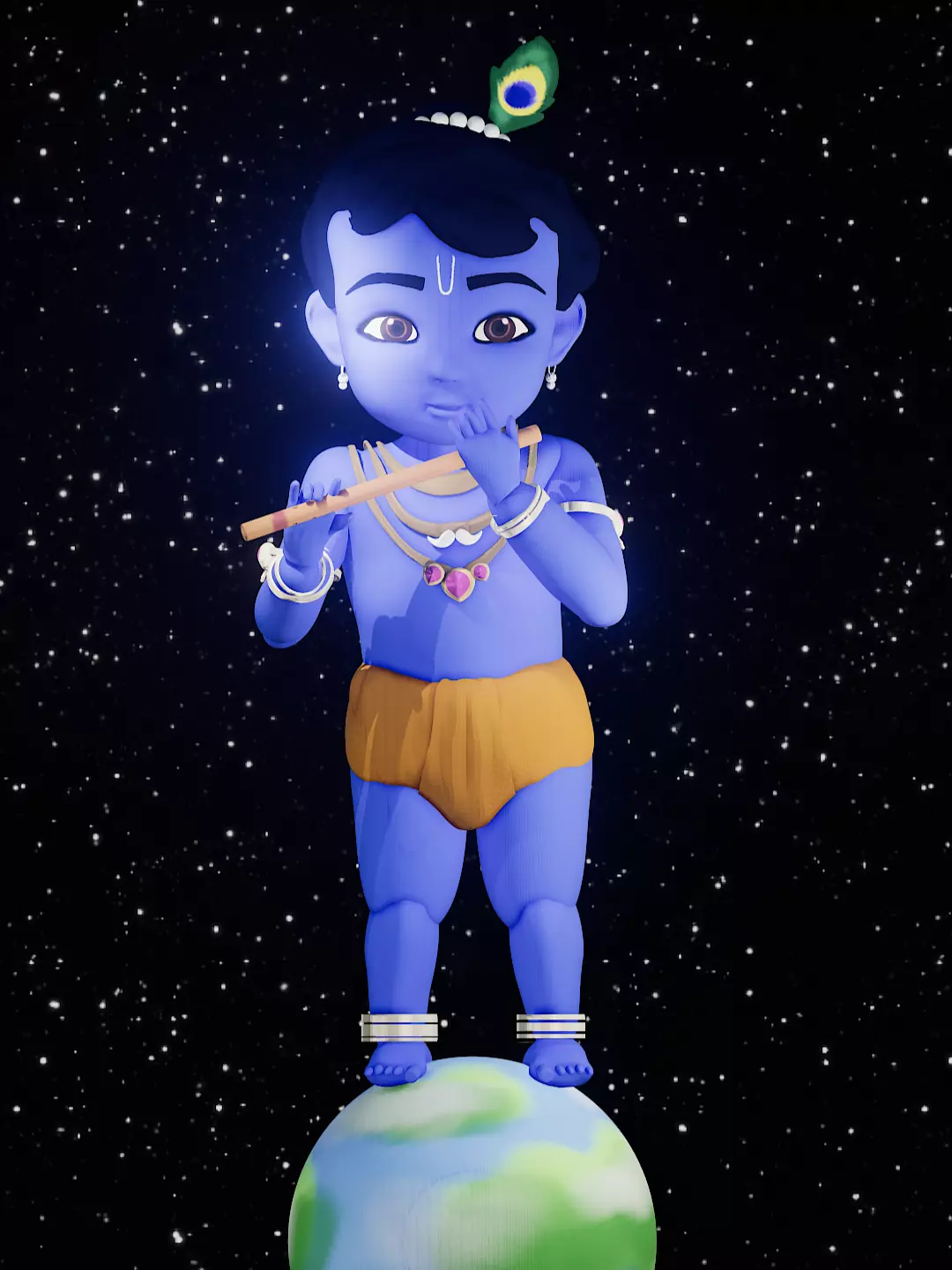 Hand-Sculpted Cartoon Krishna Ji Character Standing on Earth 3D model