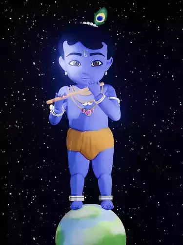 Hand-Sculpted Cartoon Krishna Ji Character Standing on Earth 3D model