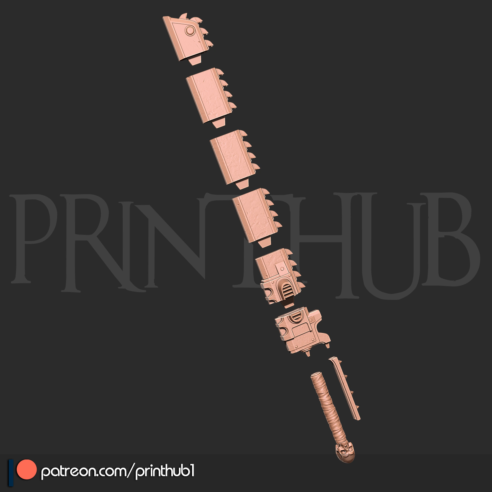 Chainsword from space marine 2 for cosplay stl 3D print model_6