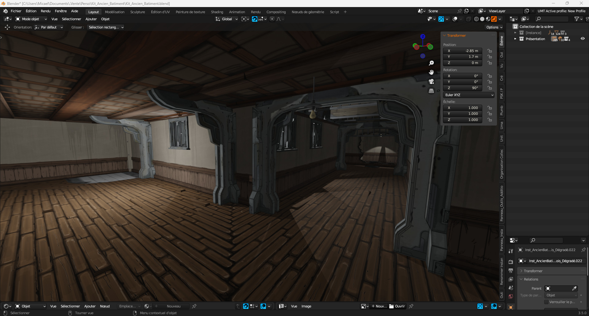 Hand Painted Old Building KitBash Low-poly 3D model_6