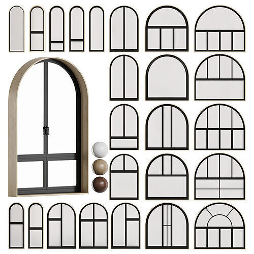 Modern Arched Windows Set 3D model