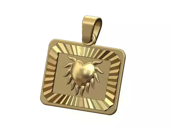 Sacred flaming horned heart landscape faceted sunrays pendant 