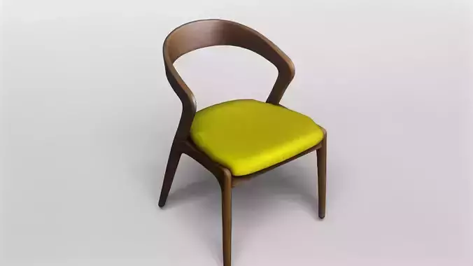 Modern Wooden Chair with Yellow Upholstered Seat