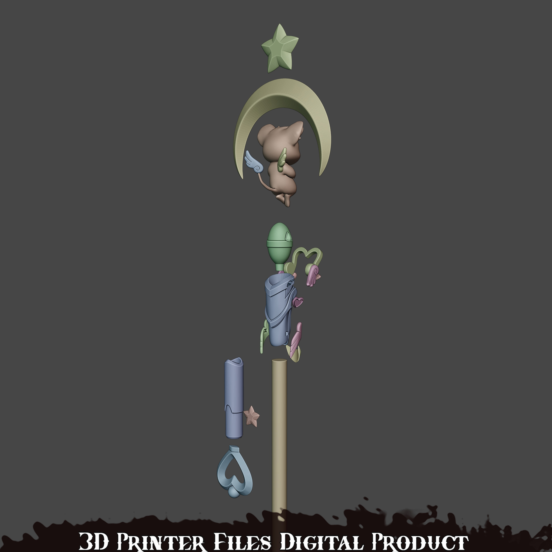 Mercy Magical Girl Cosplay Caduceus Staff Overwatch 2 3D print model_13