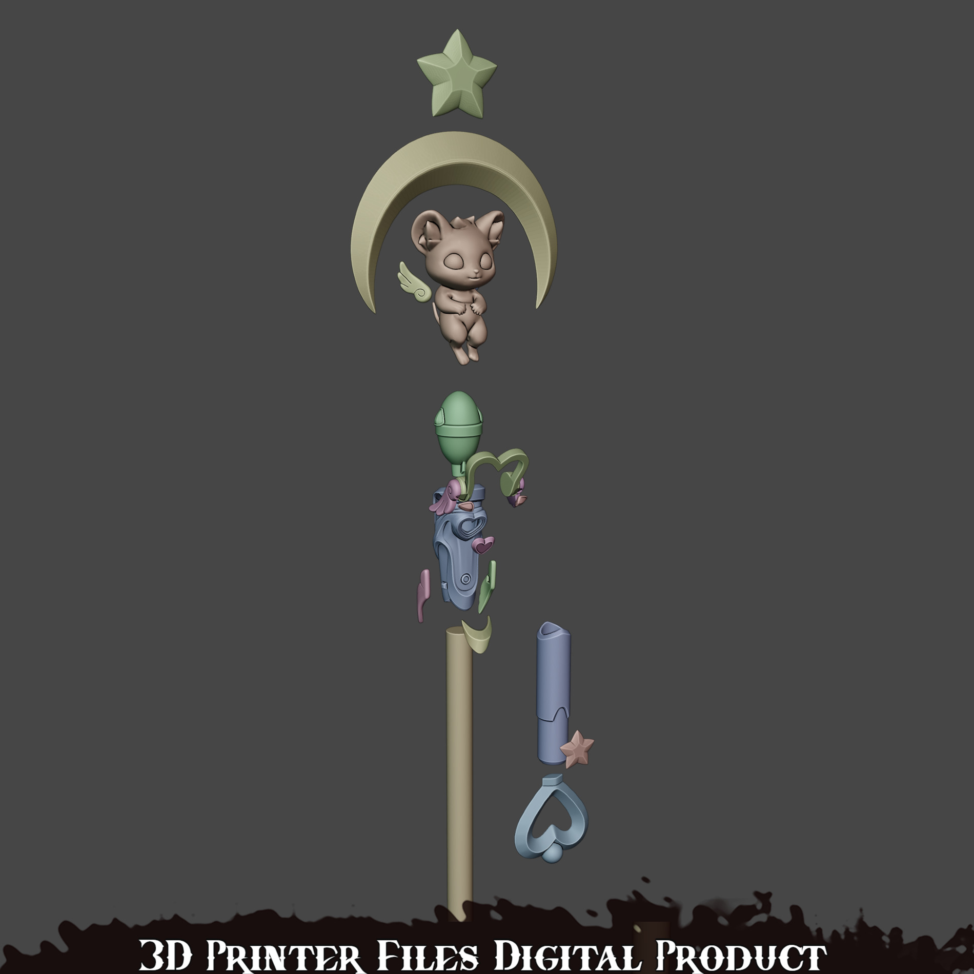 Mercy Magical Girl Cosplay Caduceus Staff Overwatch 2 3D print model_12