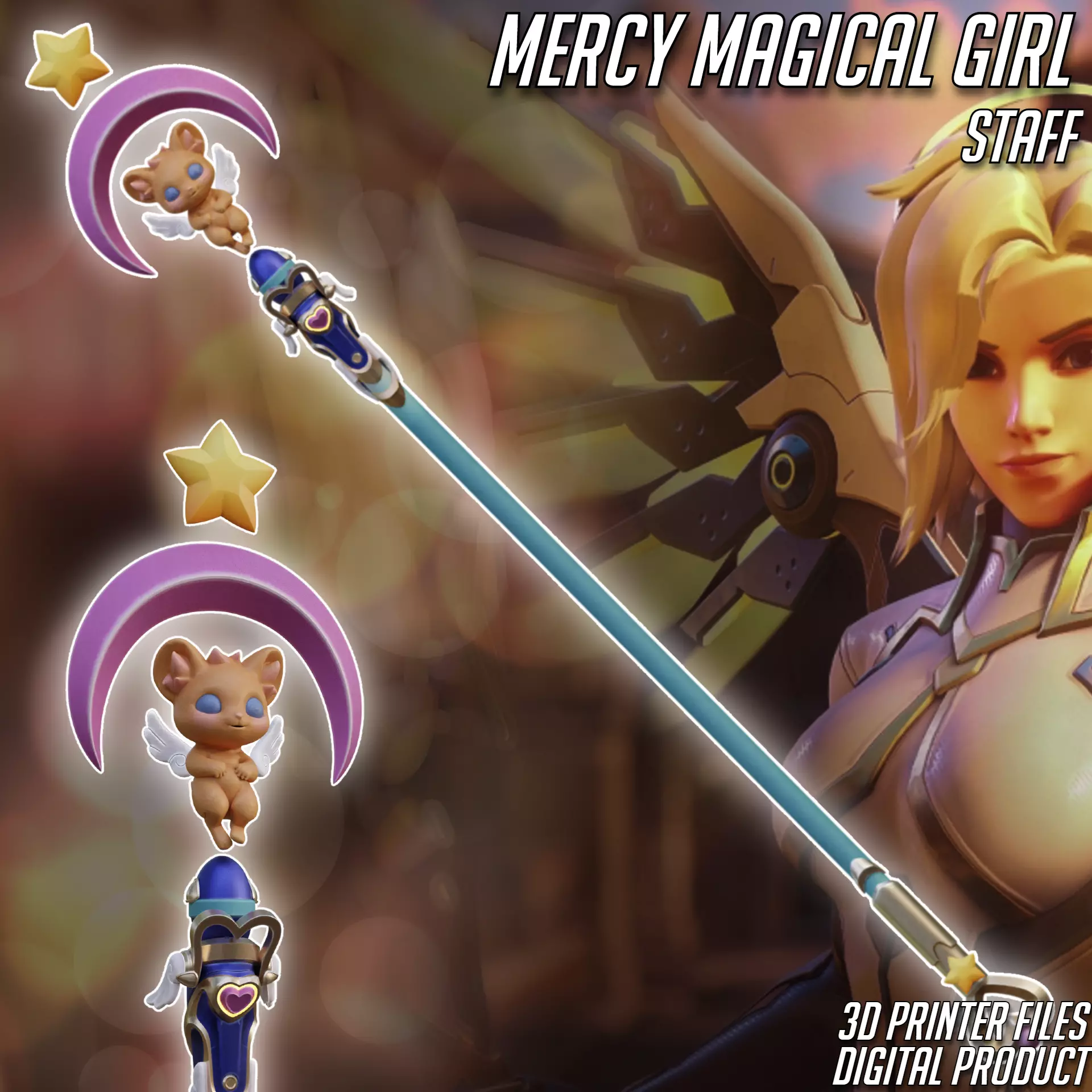 Mercy Magical Girl Cosplay Caduceus Staff Overwatch 2 3D print model_0