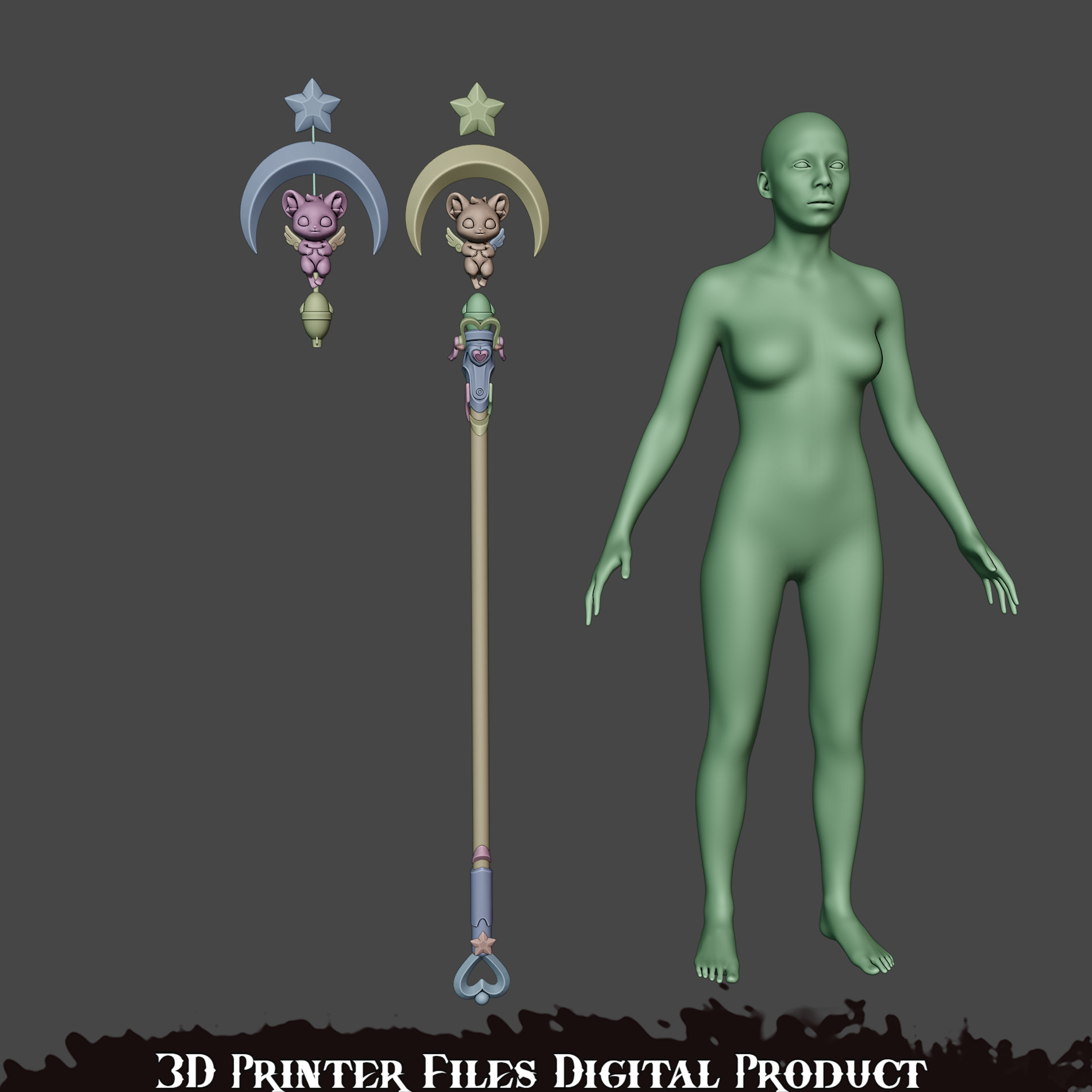 Mercy Magical Girl Cosplay Caduceus Staff Overwatch 2 3D print model_10